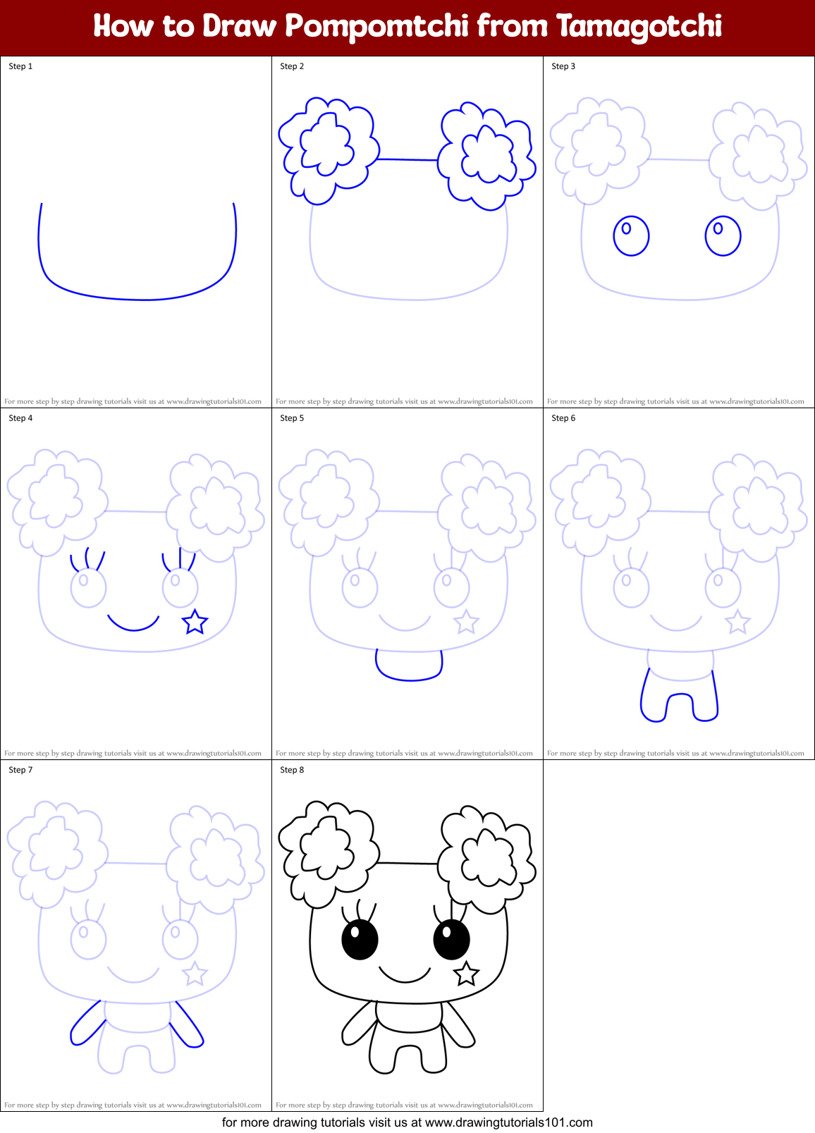 How to Draw Pompomtchi from Tamagotchi Printable Step by Step