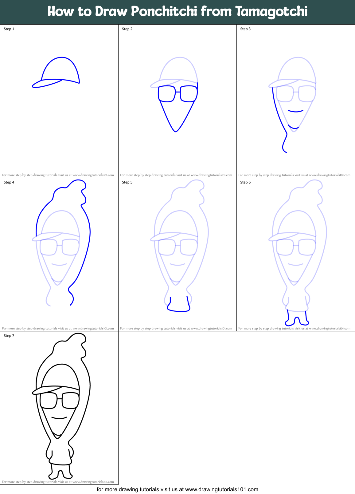 How to Draw Ponchitchi from Tamagotchi Printable Step by Step