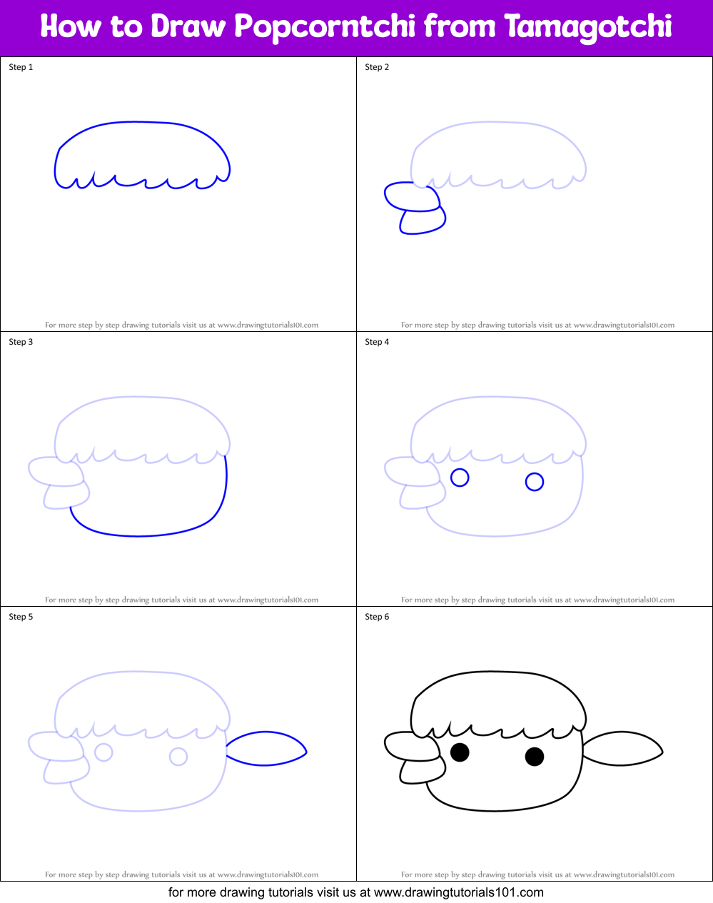 How to Draw Popcorntchi from Tamagotchi Printable Step by Step