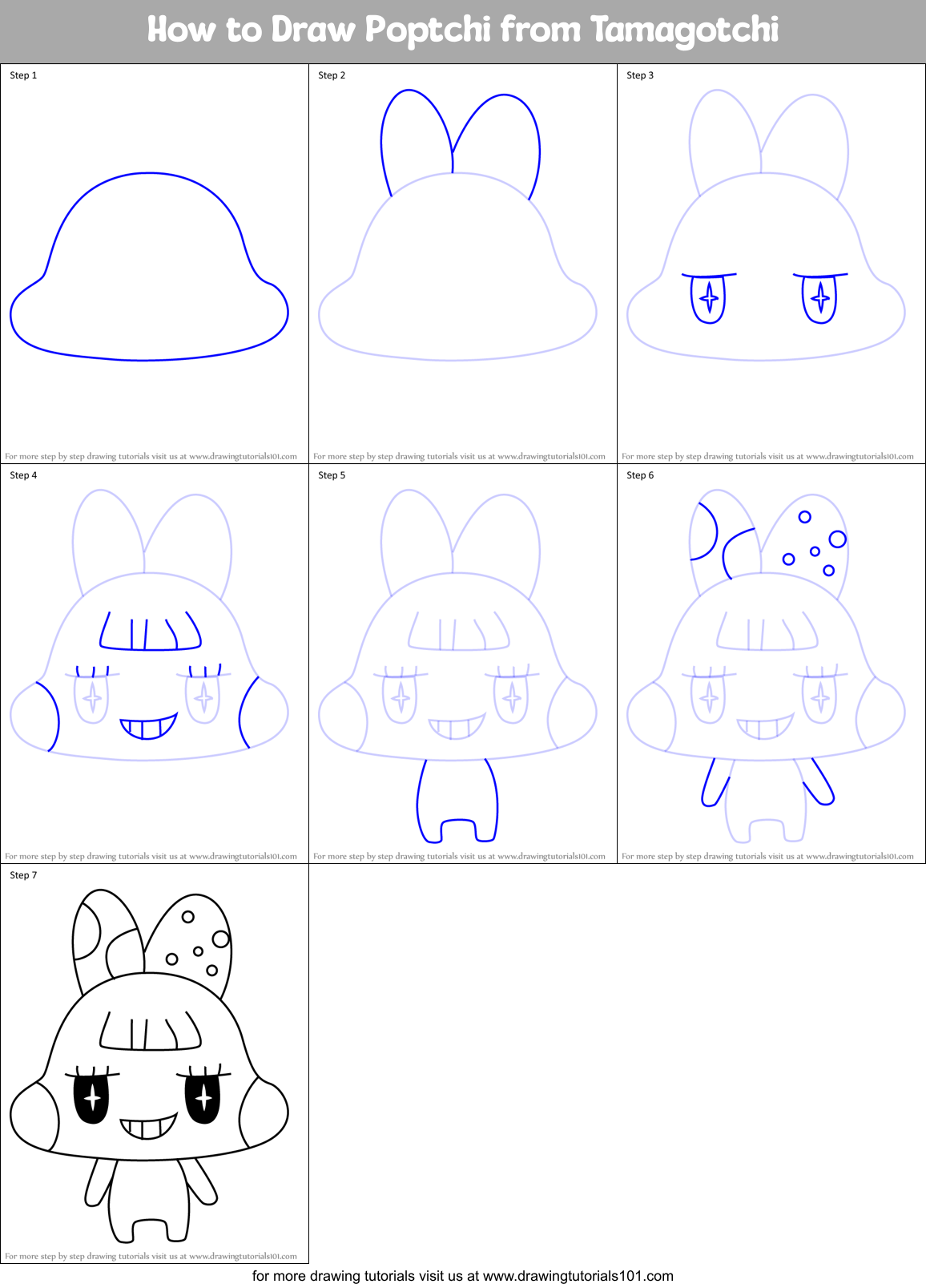 How to Draw Poptchi from Tamagotchi Printable Step by Step