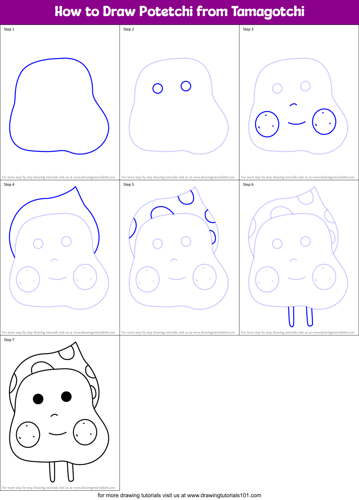 How to Draw Potetchi from Tamagotchi Printable Step by Step