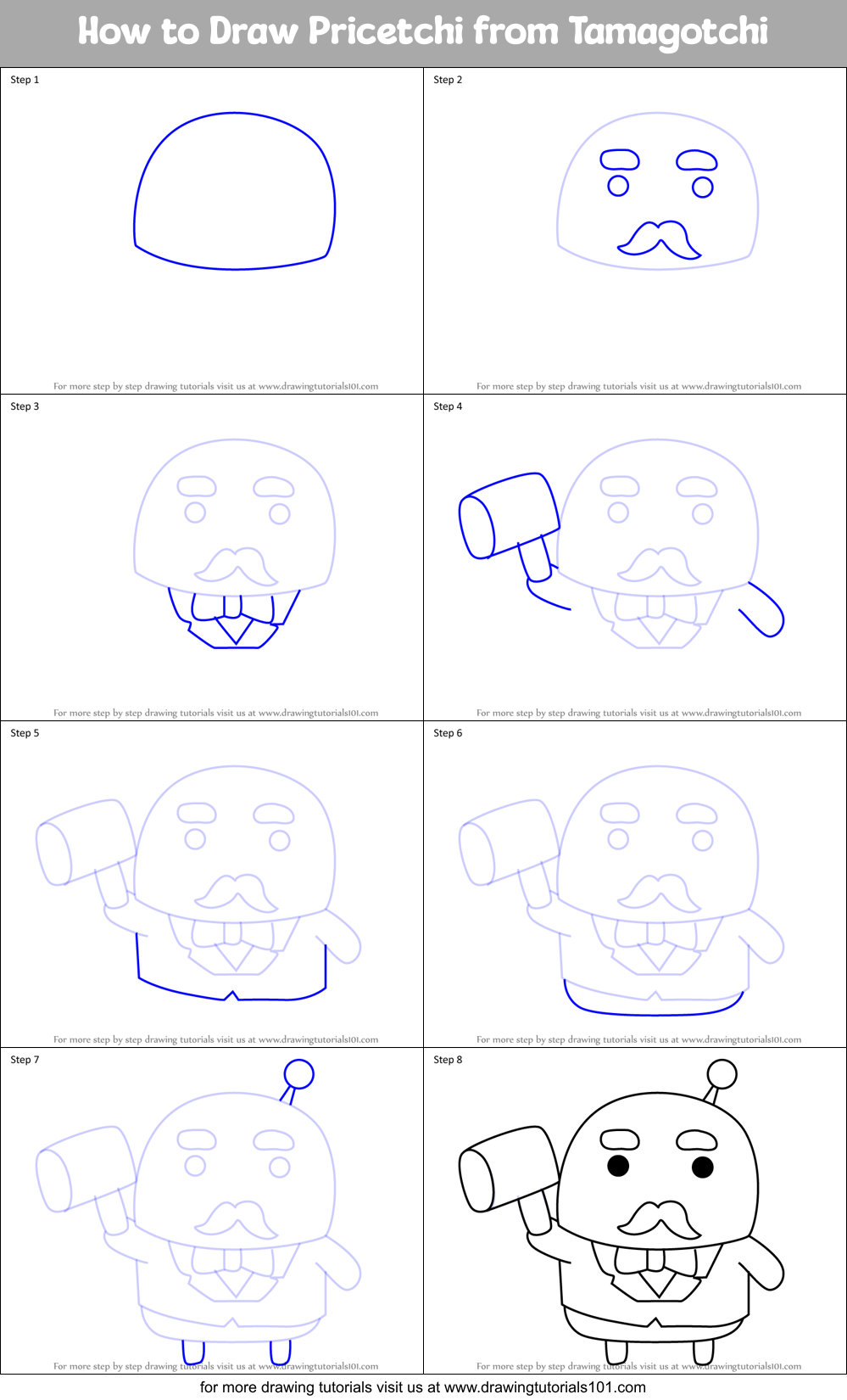 How to Draw Pricetchi from Tamagotchi Printable Step by Step