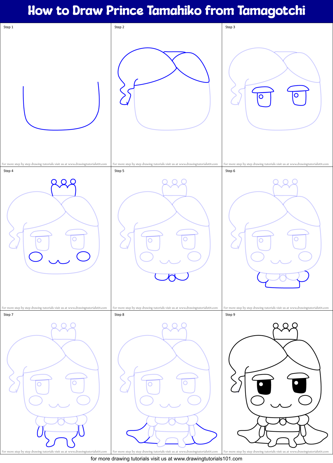 How to Draw Prince Tamahiko from Tamagotchi Printable Step by Step