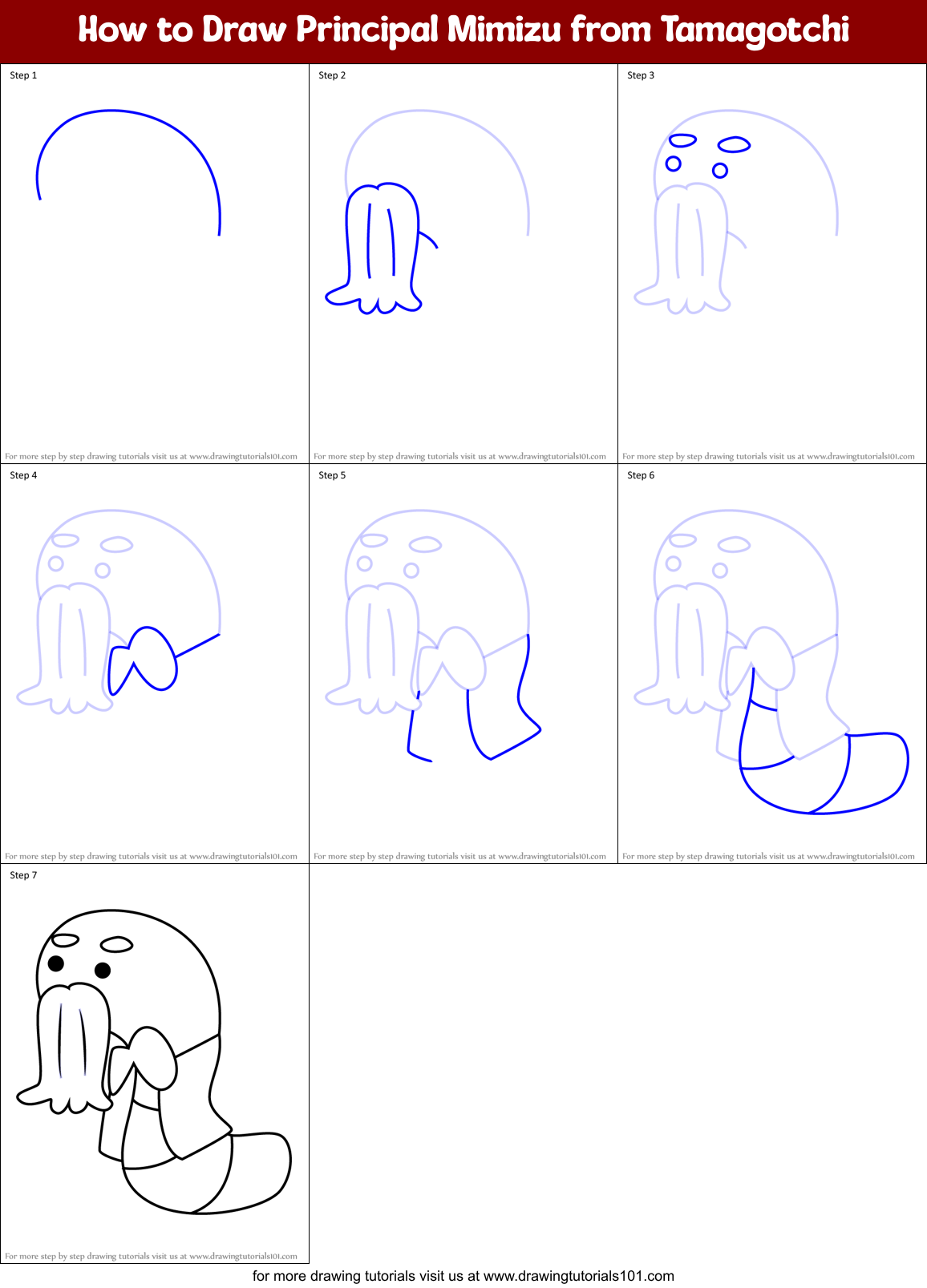 How to Draw Principal Mimizu from Tamagotchi Printable Step by Step
