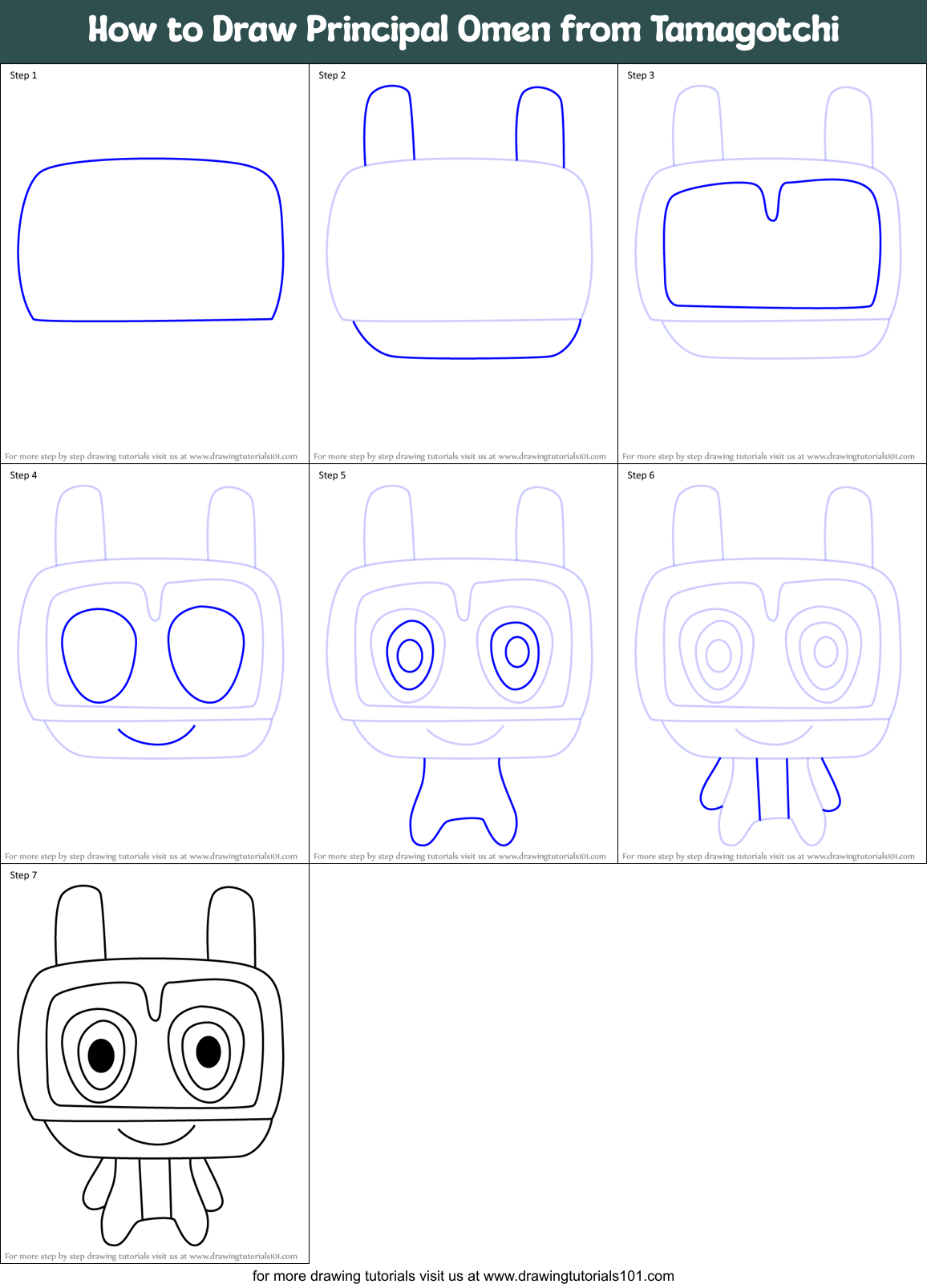 How to Draw Principal Omen from Tamagotchi Printable Step by Step