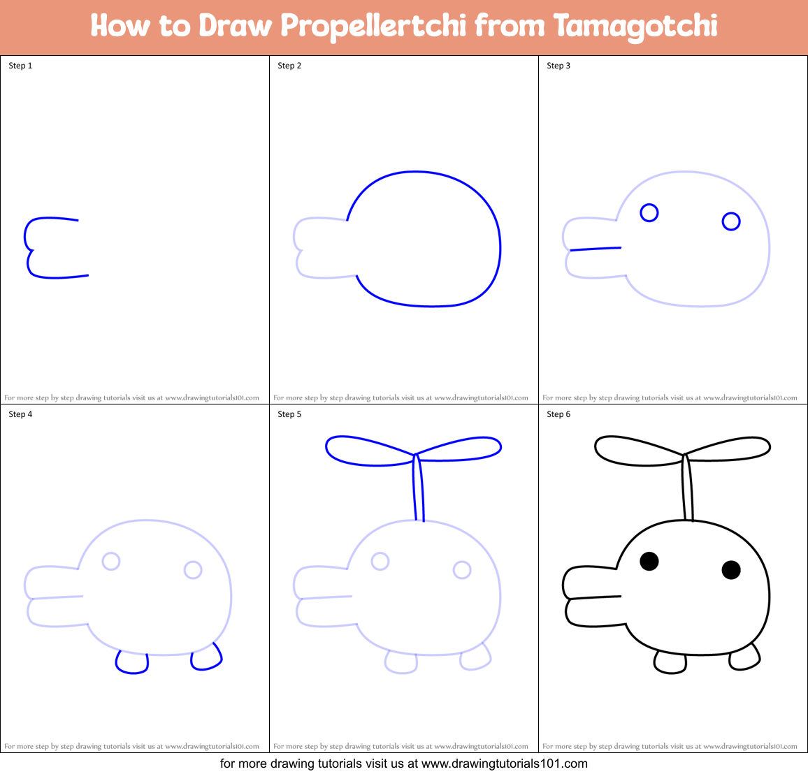 How to Draw Propellertchi from Tamagotchi Printable Step by Step