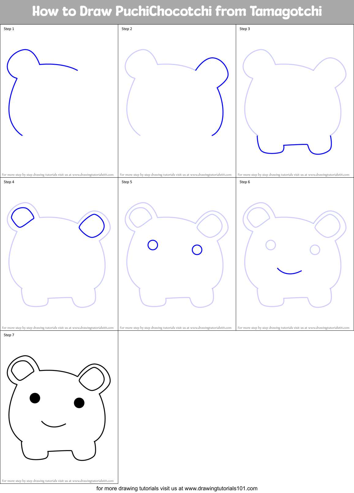 How to Draw PuchiChocotchi from Tamagotchi Printable Step by Step