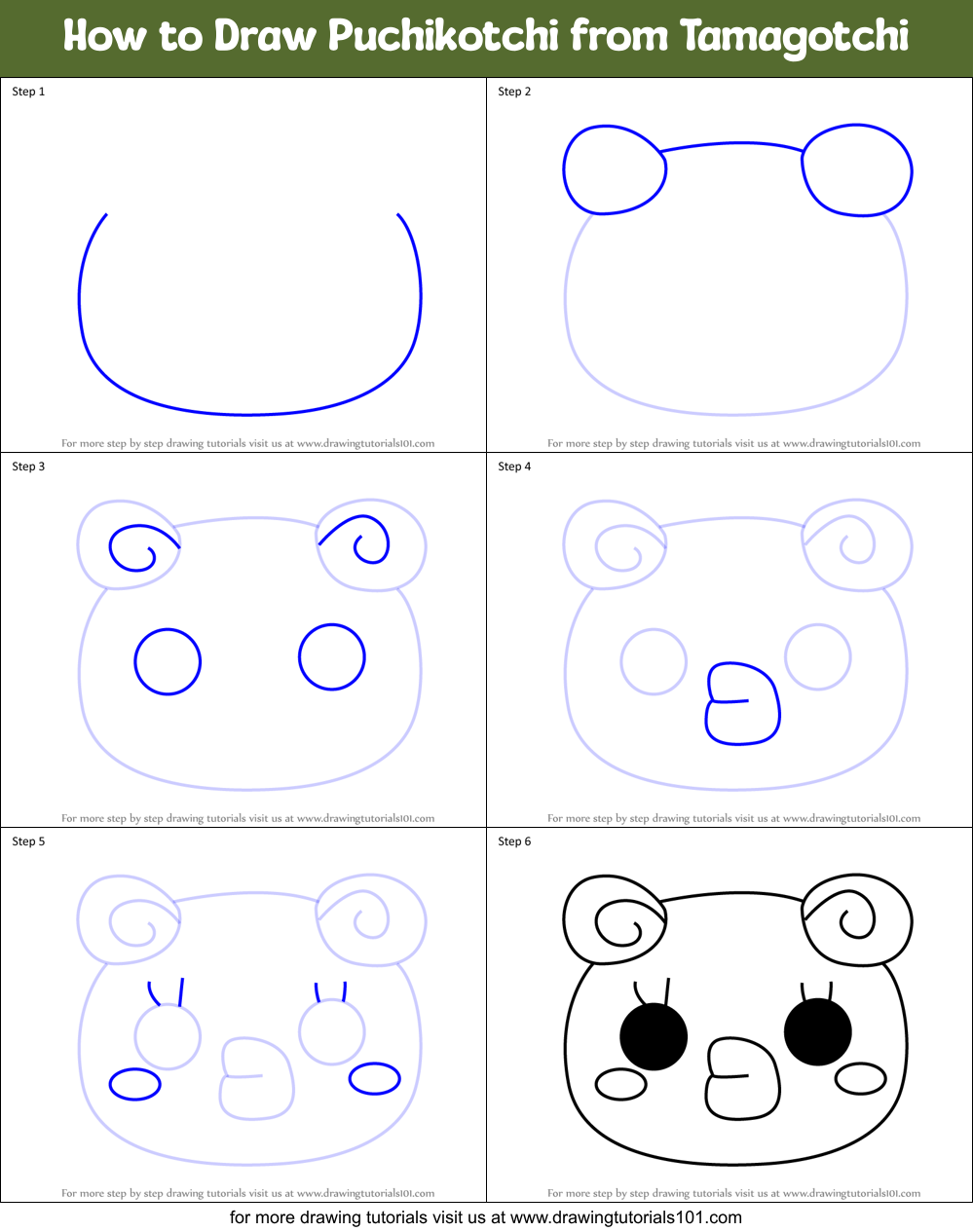How to Draw Puchikotchi from Tamagotchi Printable Step by Step