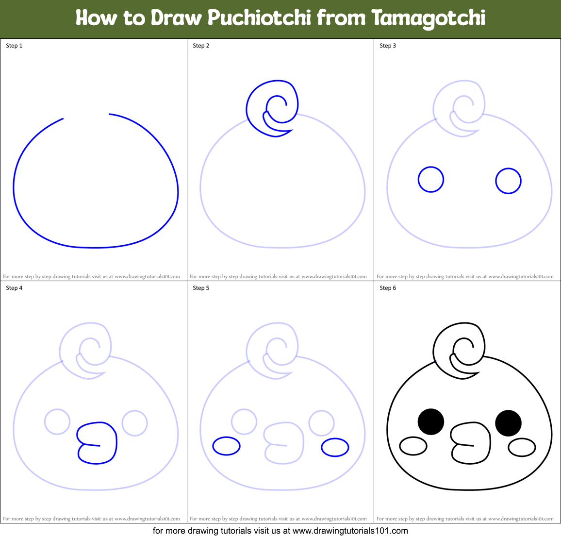 How to Draw Puchiotchi from Tamagotchi Printable Step by Step