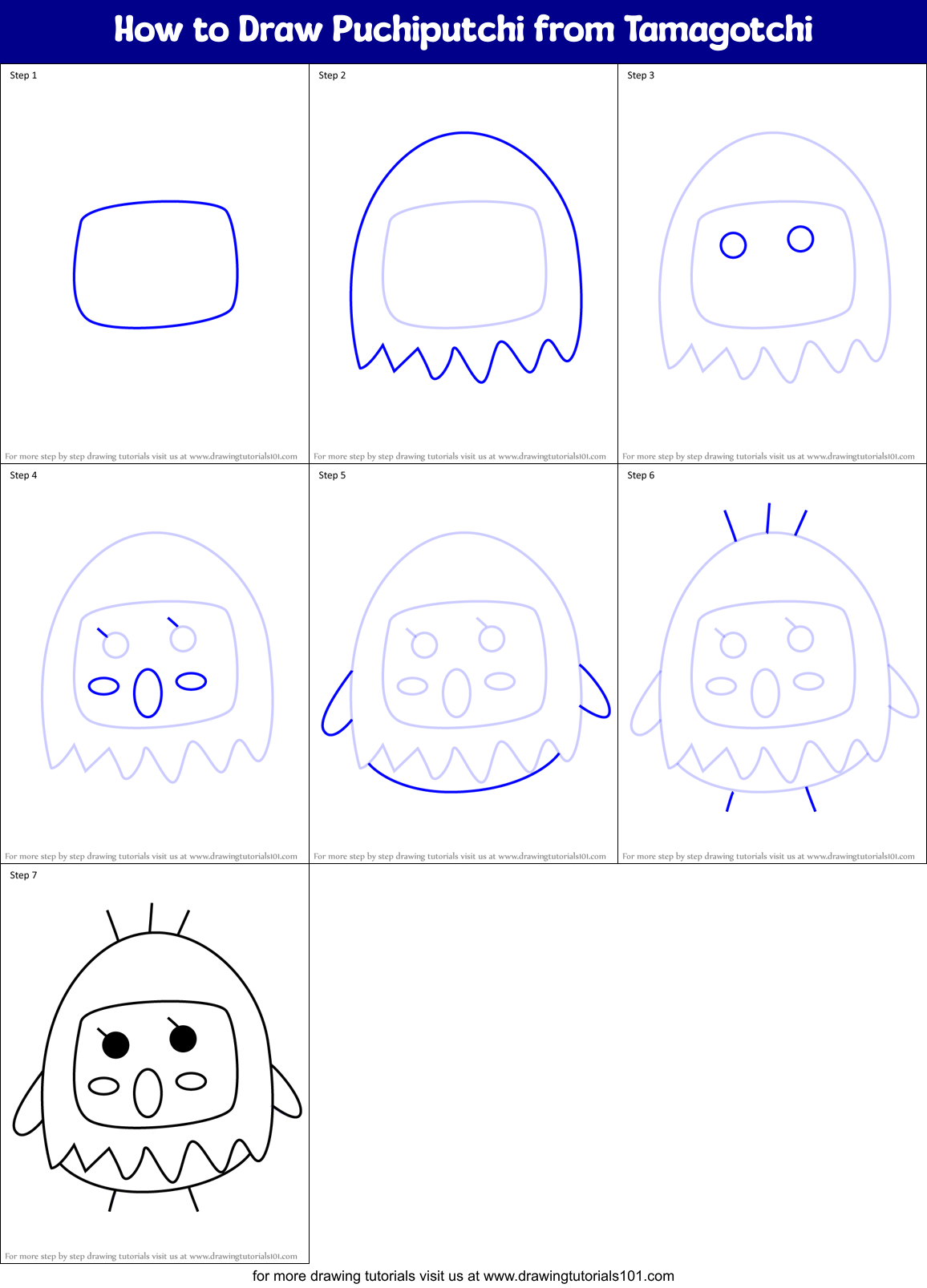 How to Draw Puchiputchi from Tamagotchi Printable Step by Step