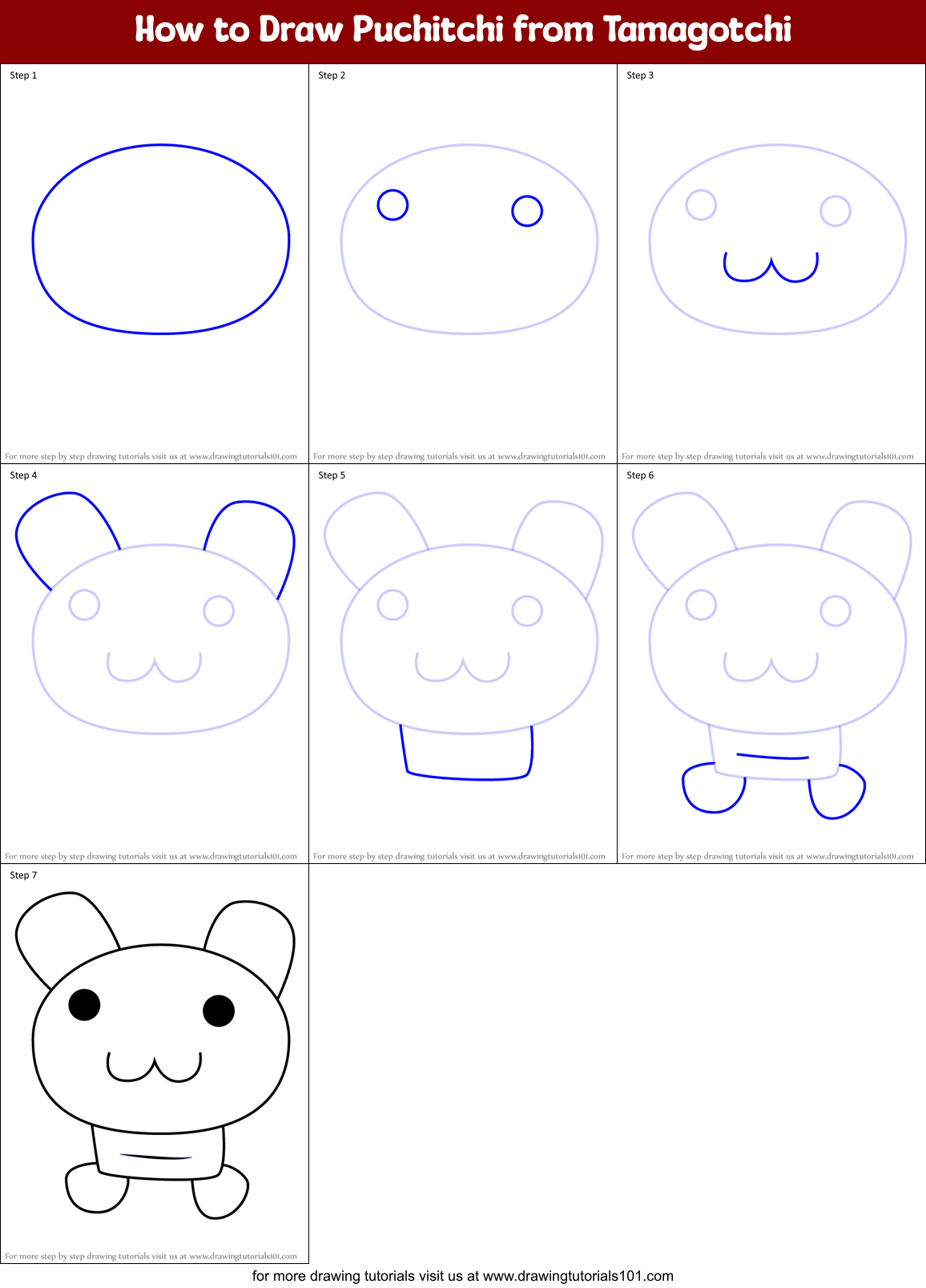 How to Draw Puchitchi from Tamagotchi Printable Step by Step