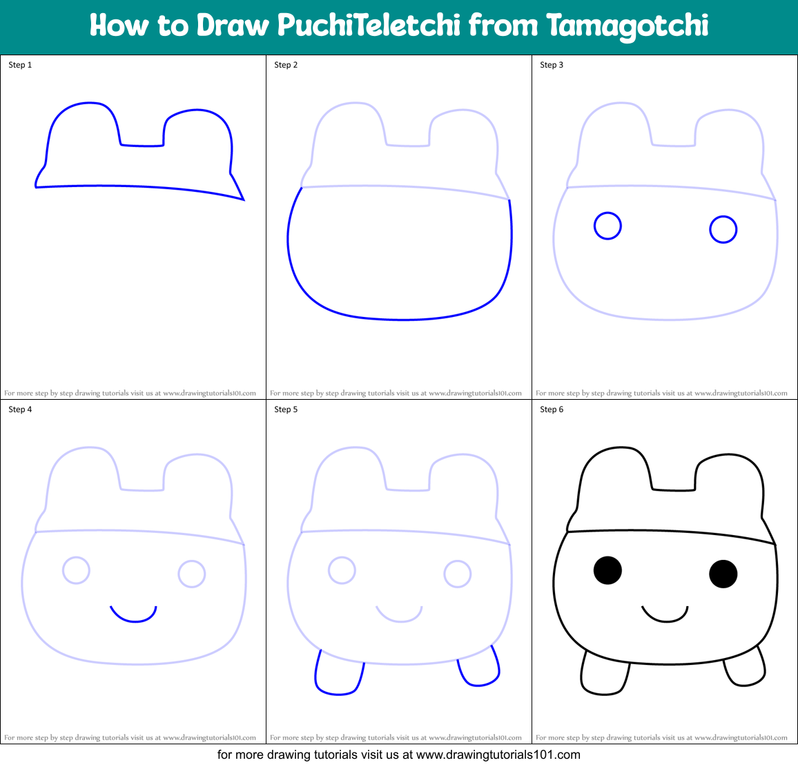 How to Draw PuchiTeletchi from Tamagotchi Printable Step by Step