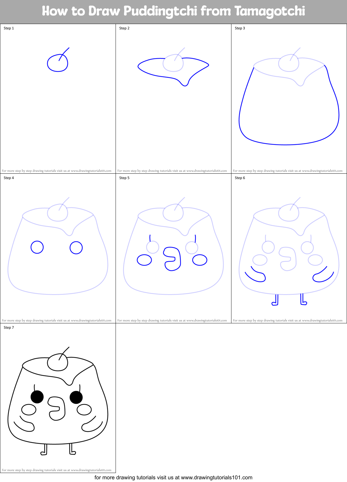How to Draw Puddingtchi from Tamagotchi Printable Step by Step