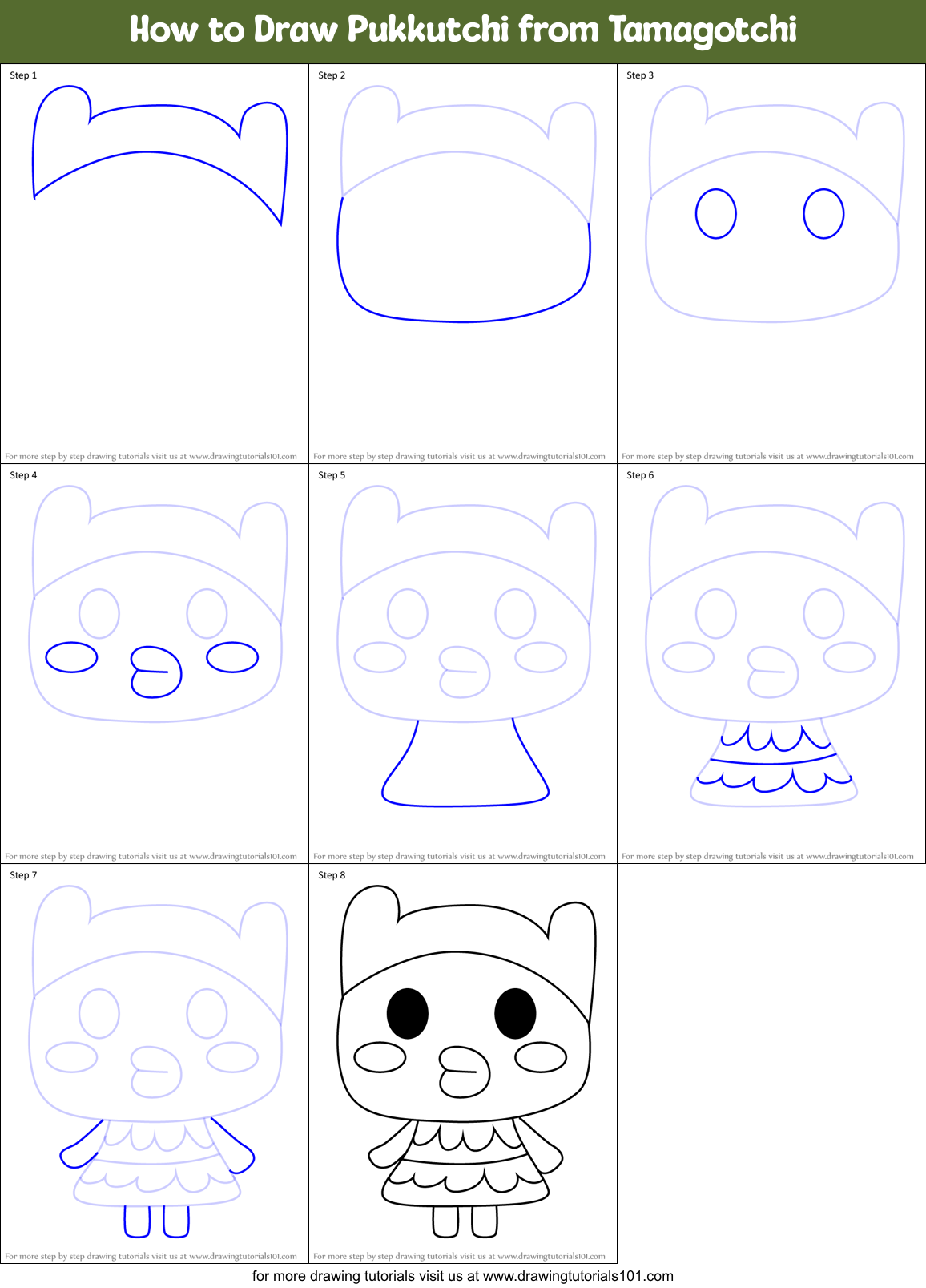 How to Draw Pukkutchi from Tamagotchi Printable Step by Step