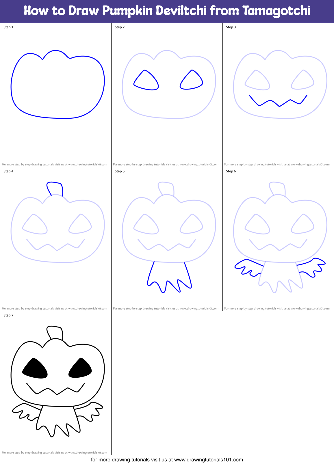 How to Draw Pumpkin Deviltchi from Tamagotchi Printable Step by Step