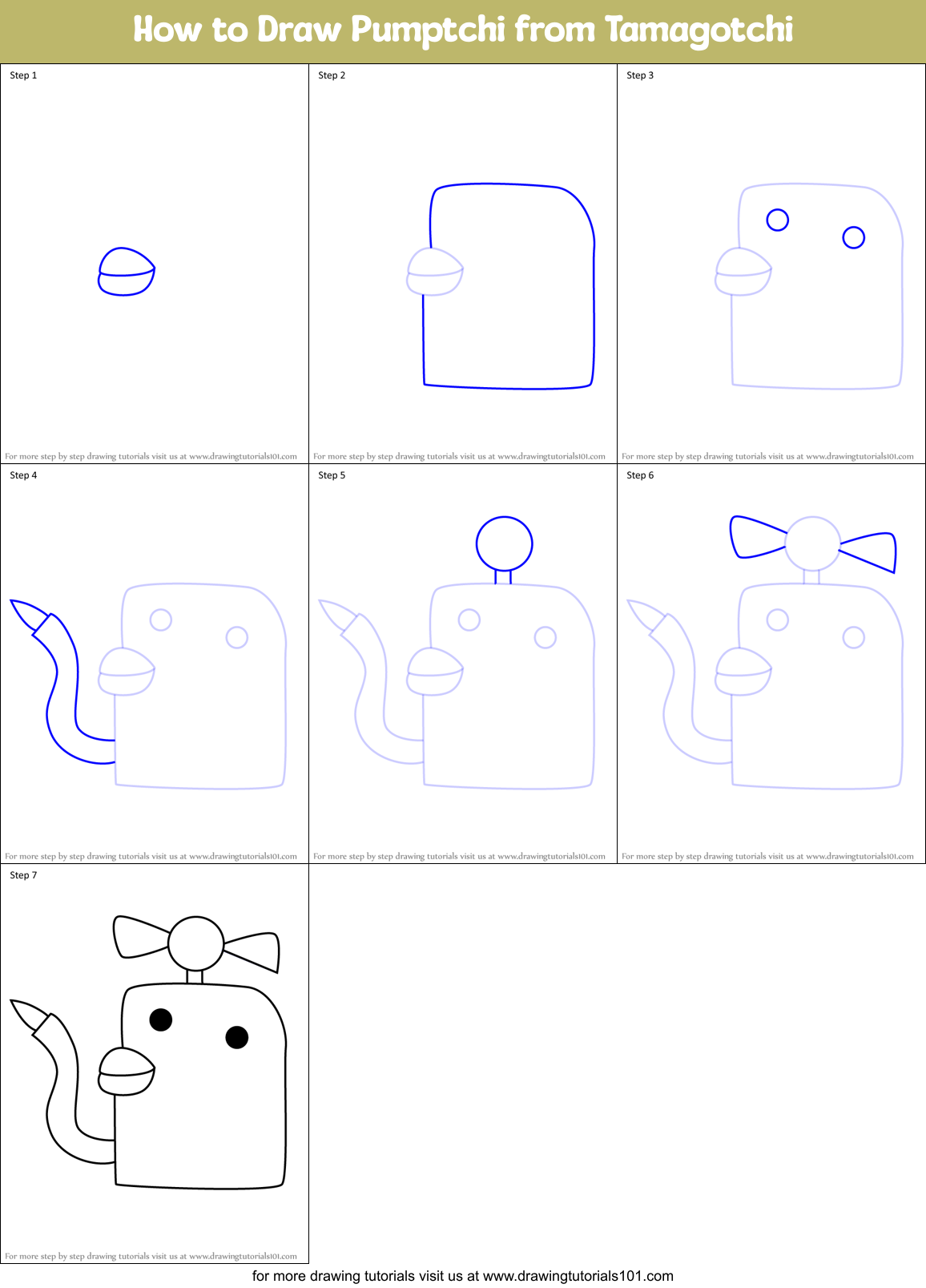 How to Draw Pumptchi from Tamagotchi Printable Step by Step