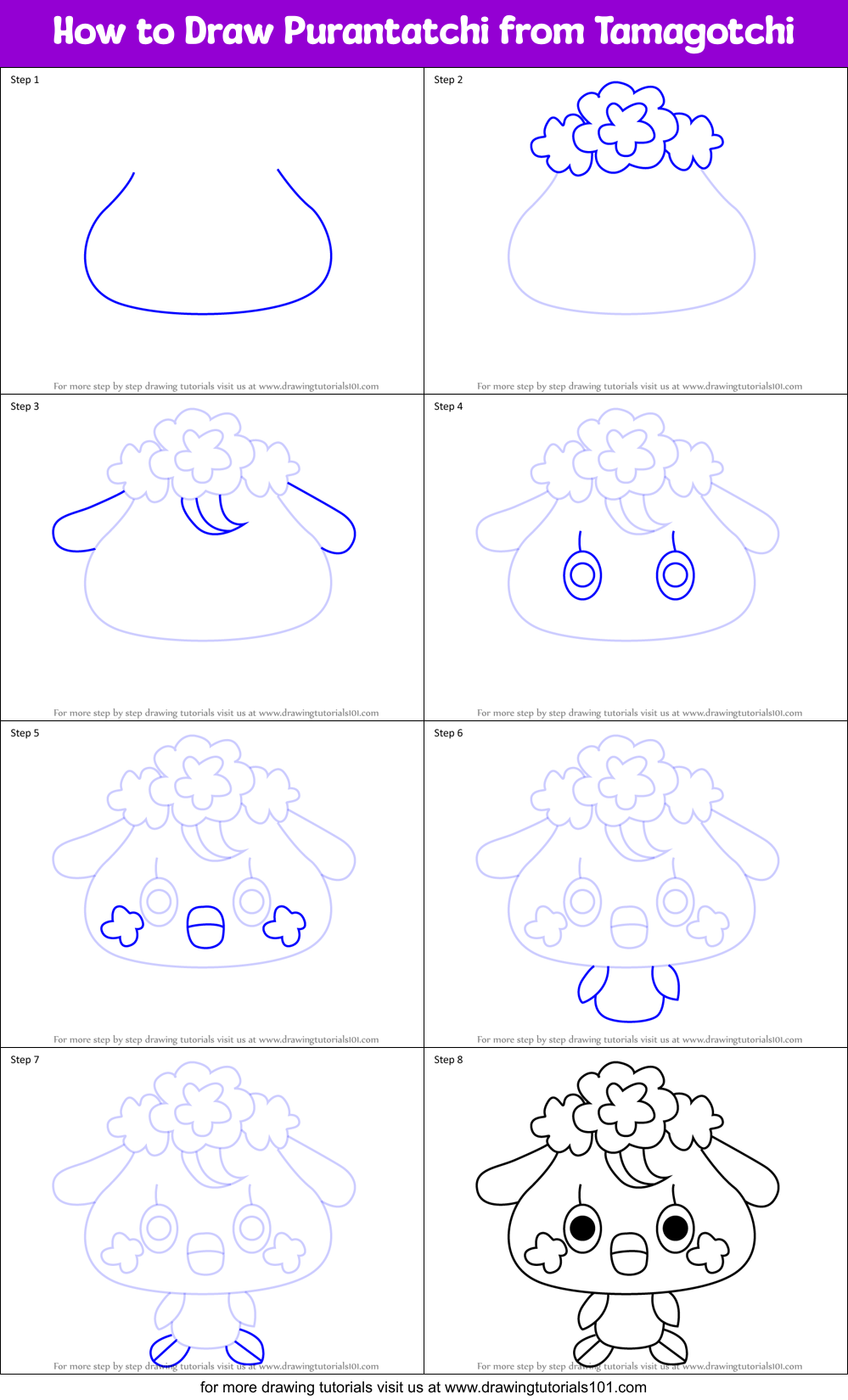 How to Draw Purantatchi from Tamagotchi Printable Step by Step