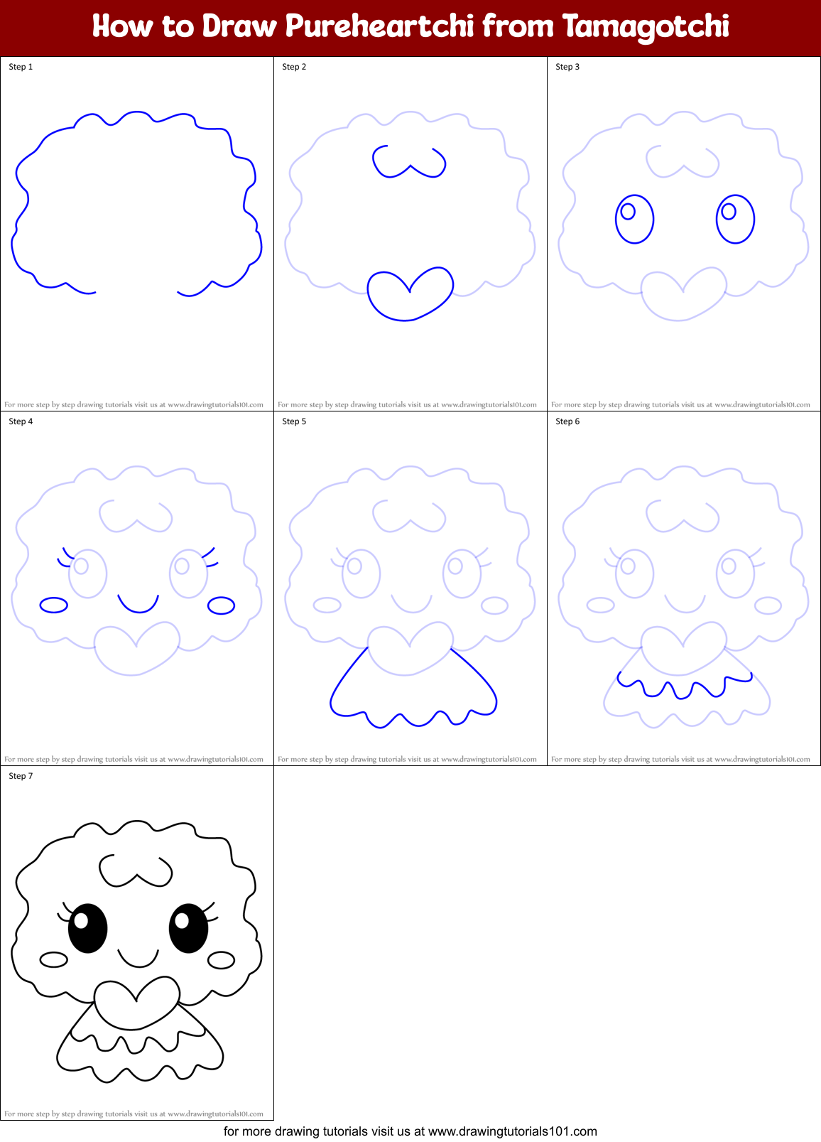 How to Draw Pureheartchi from Tamagotchi Printable Step by Step