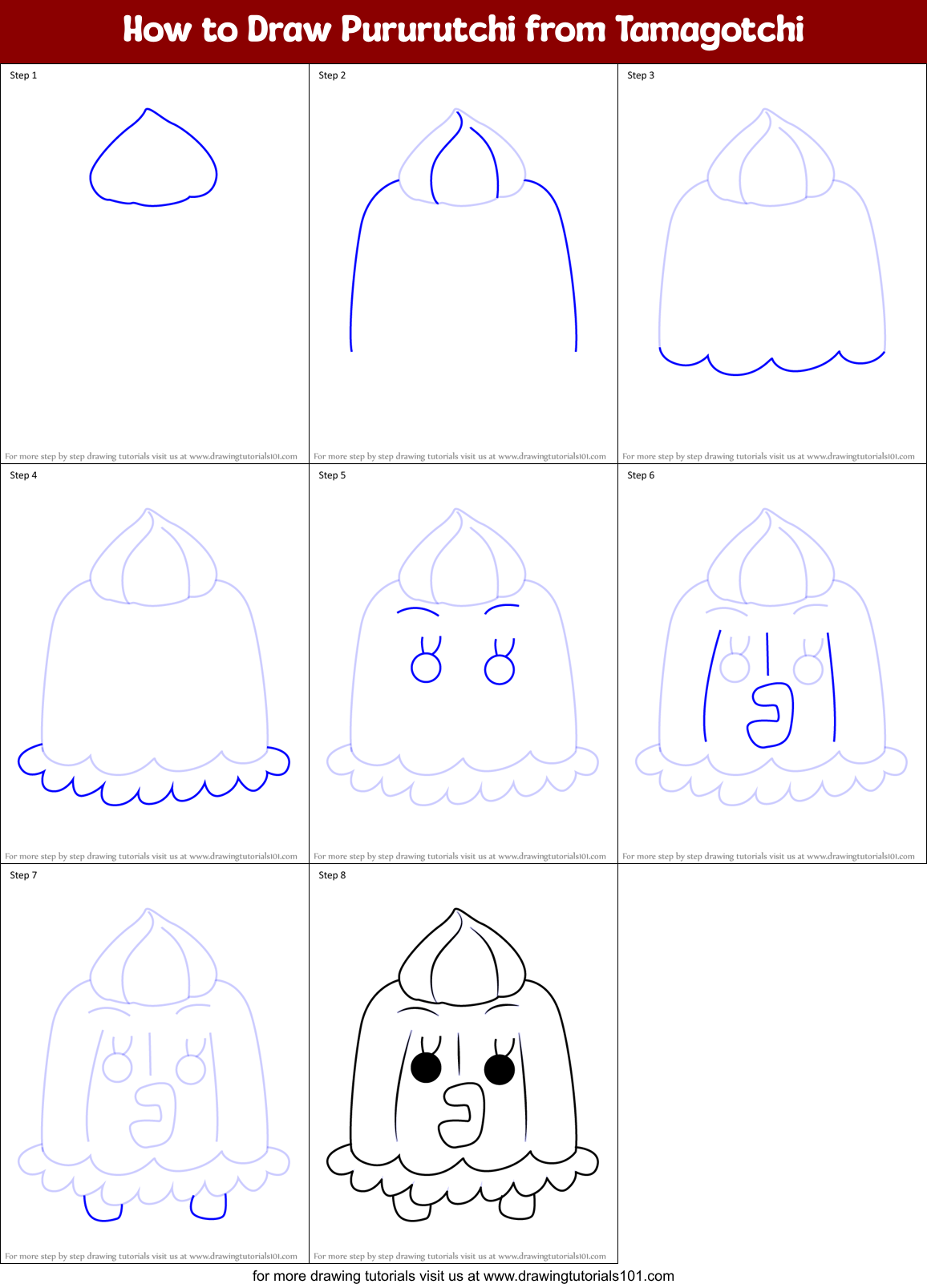How to Draw Pururutchi from Tamagotchi Printable Step by Step