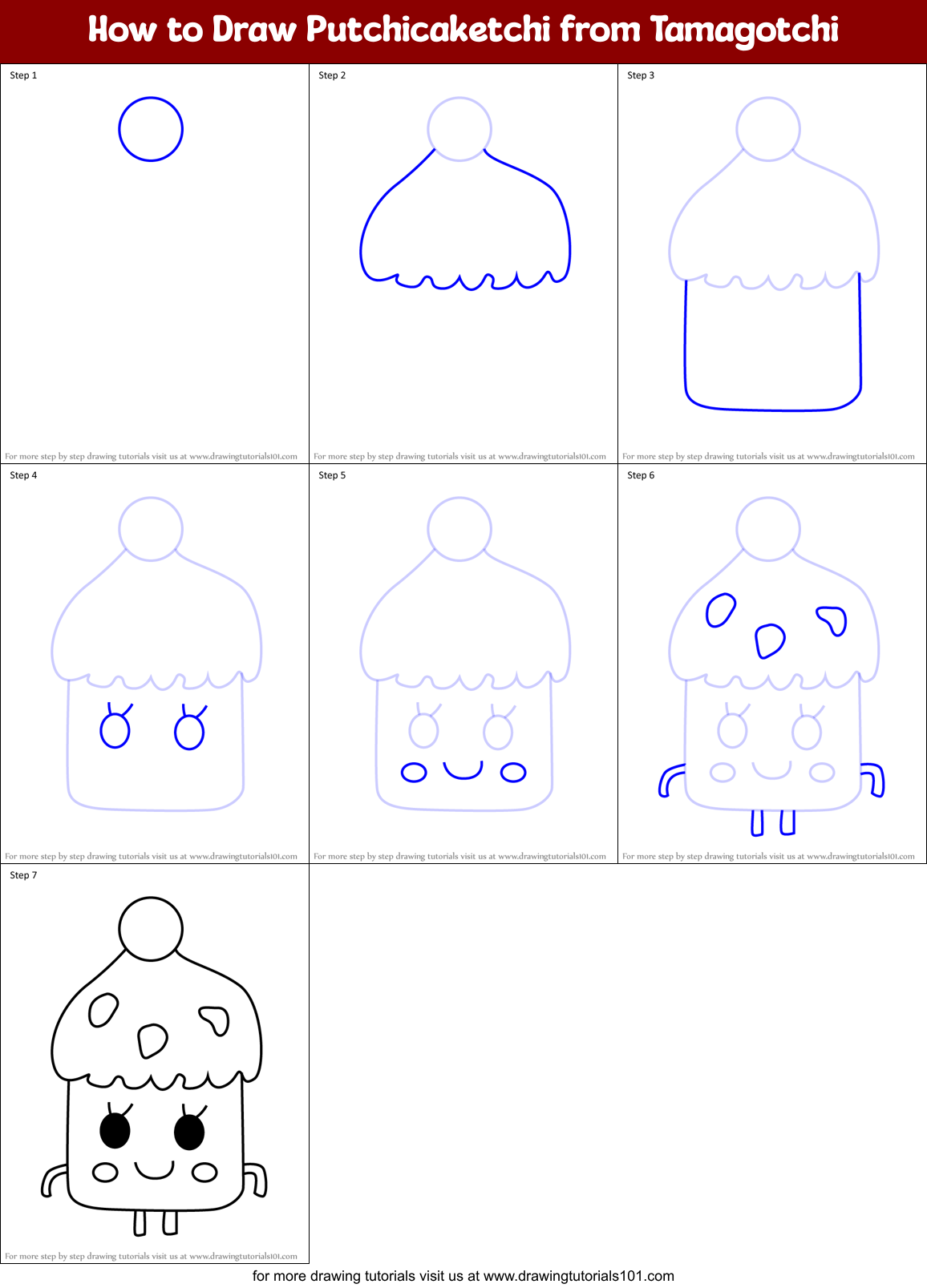 How to Draw Putchicaketchi from Tamagotchi Printable Step by Step