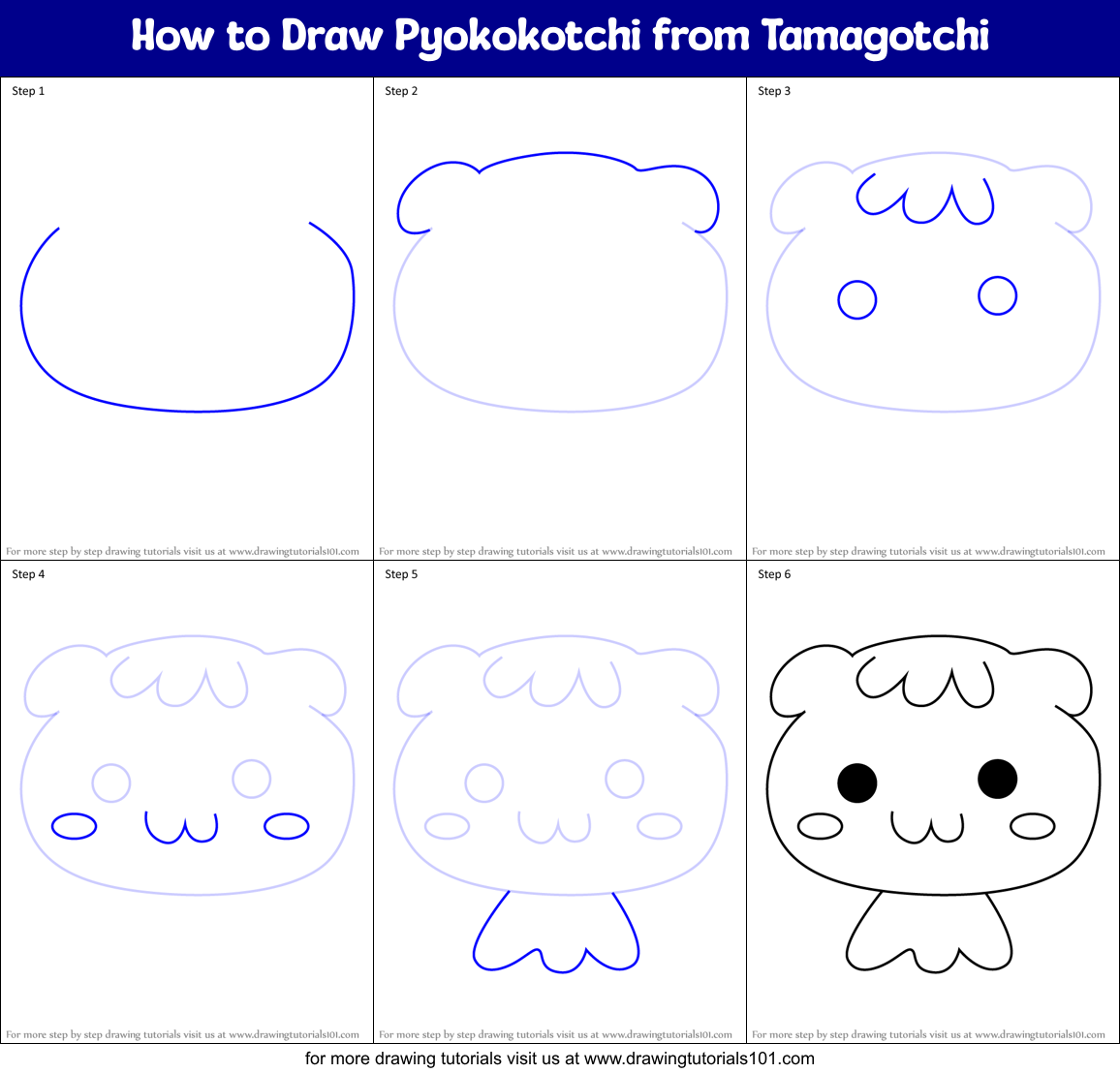 How to Draw Pyokokotchi from Tamagotchi Printable Step by Step