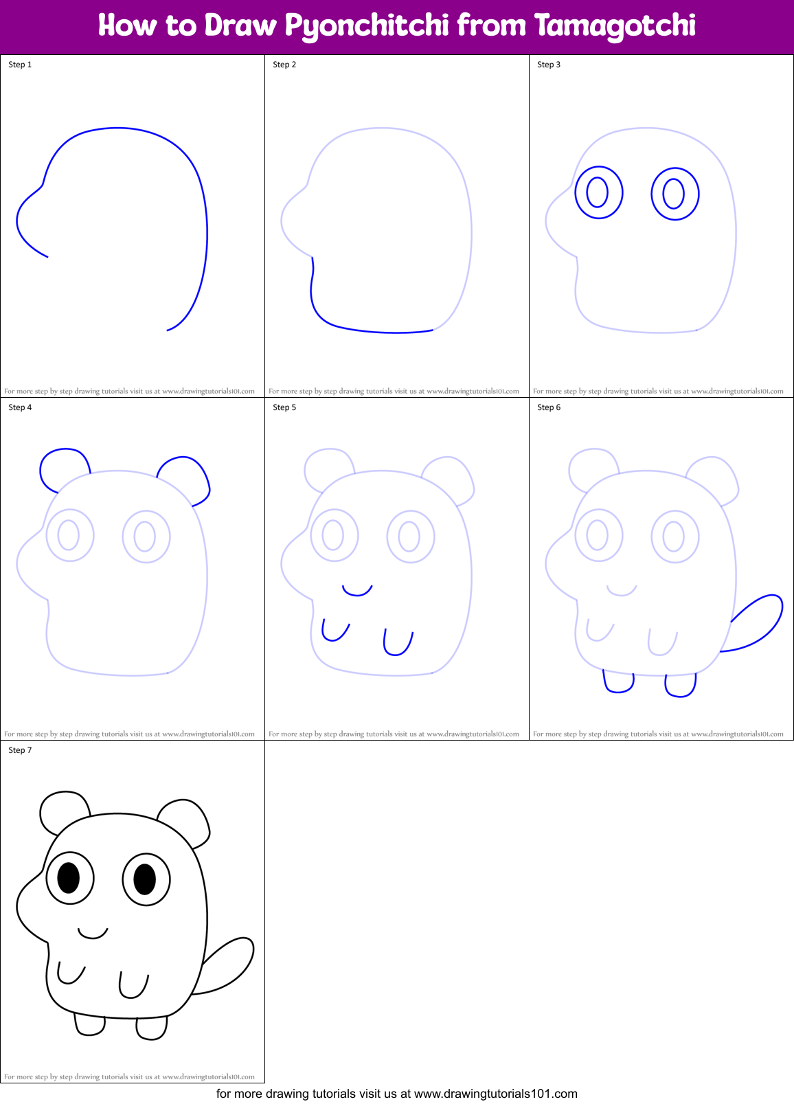 How to Draw Pyonchitchi from Tamagotchi Printable Step by Step