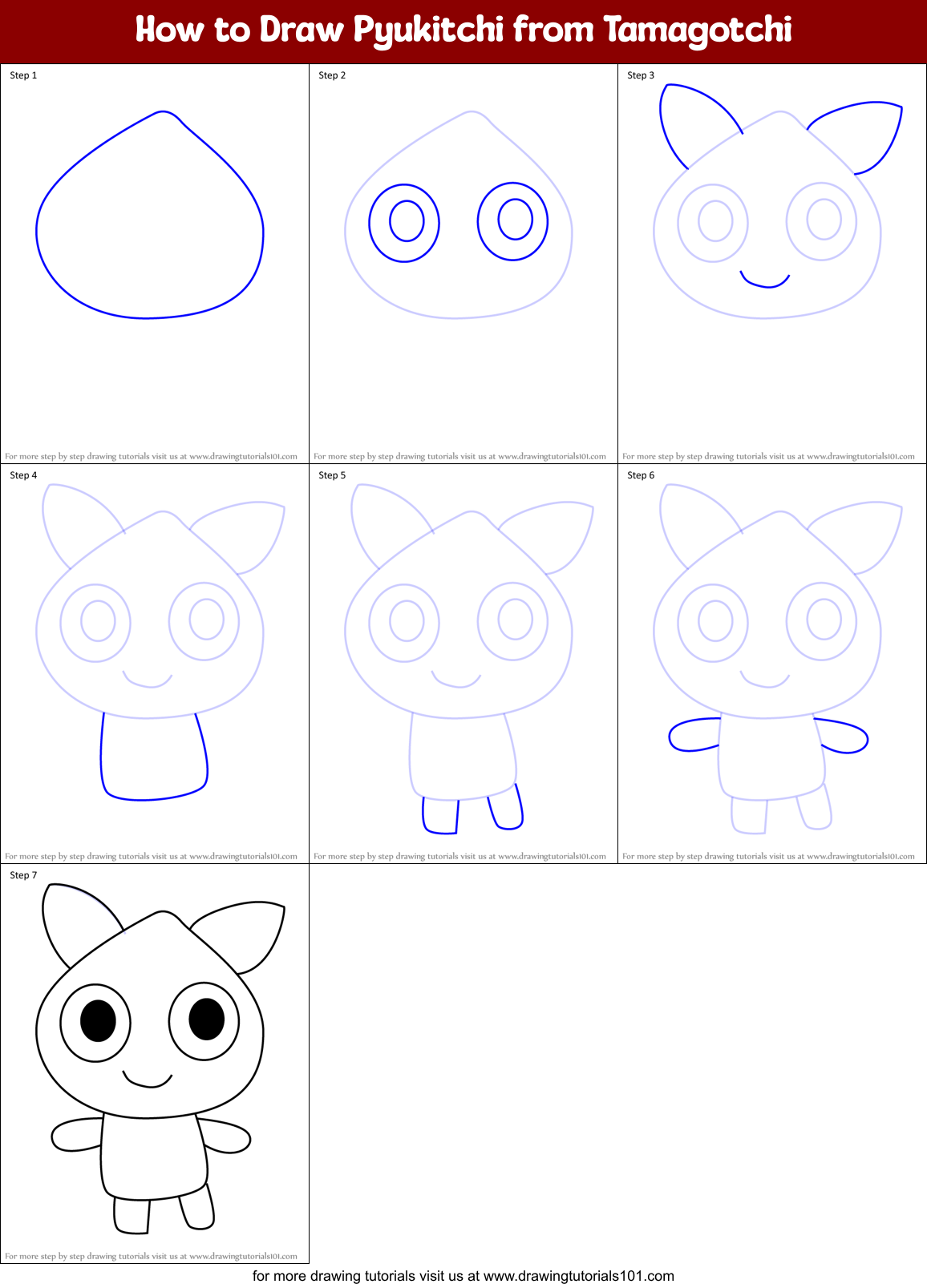 How to Draw Pyukitchi from Tamagotchi Printable Step by Step