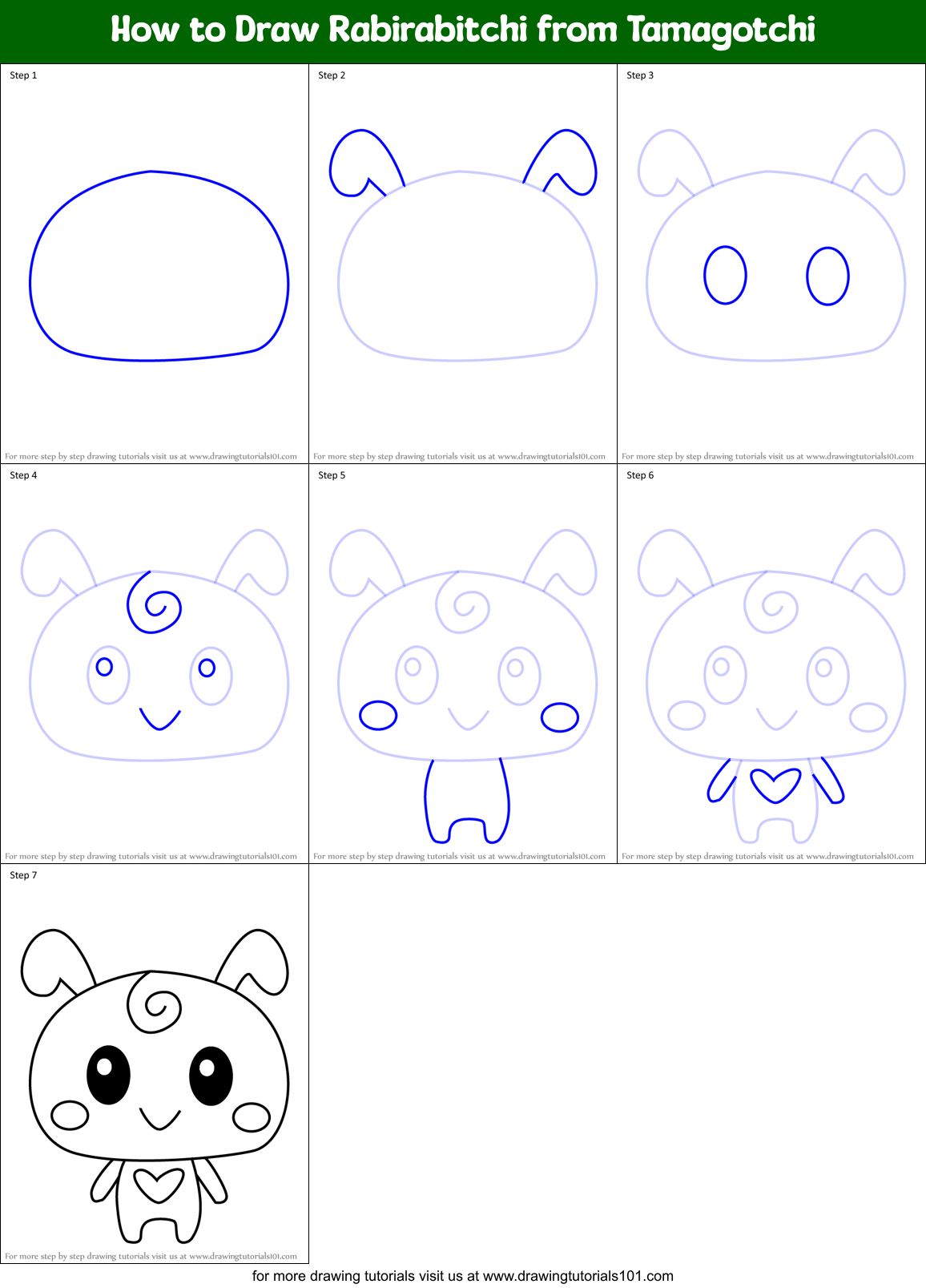How to Draw Rabirabitchi from Tamagotchi Printable Step by Step