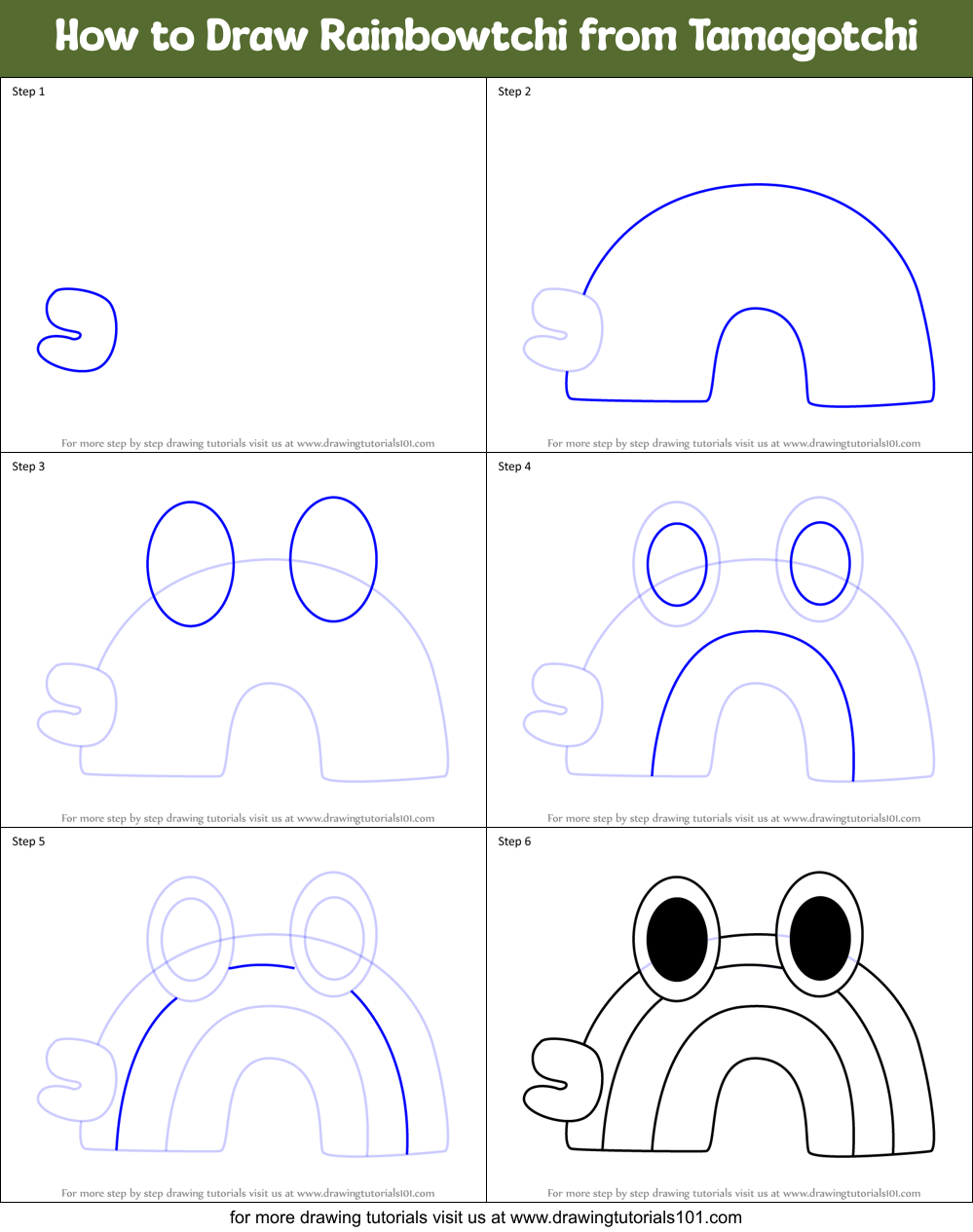 How to Draw Rainbowtchi from Tamagotchi Printable Step by Step