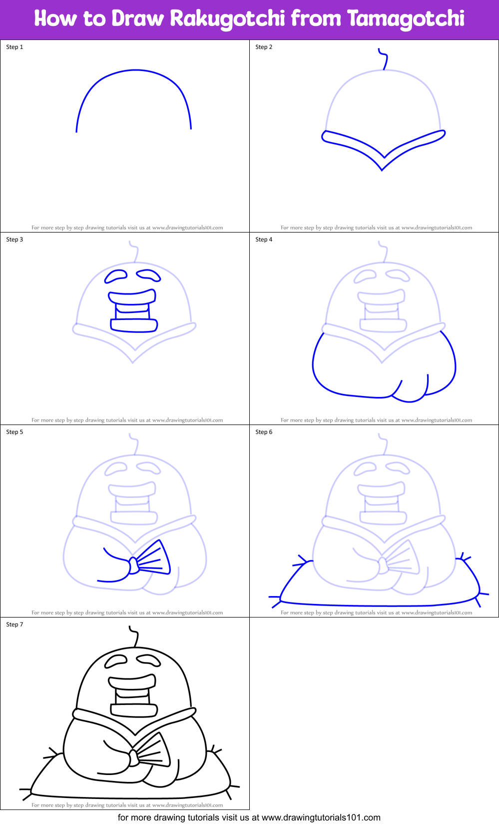 How to Draw Rakugotchi from Tamagotchi Printable Step by Step