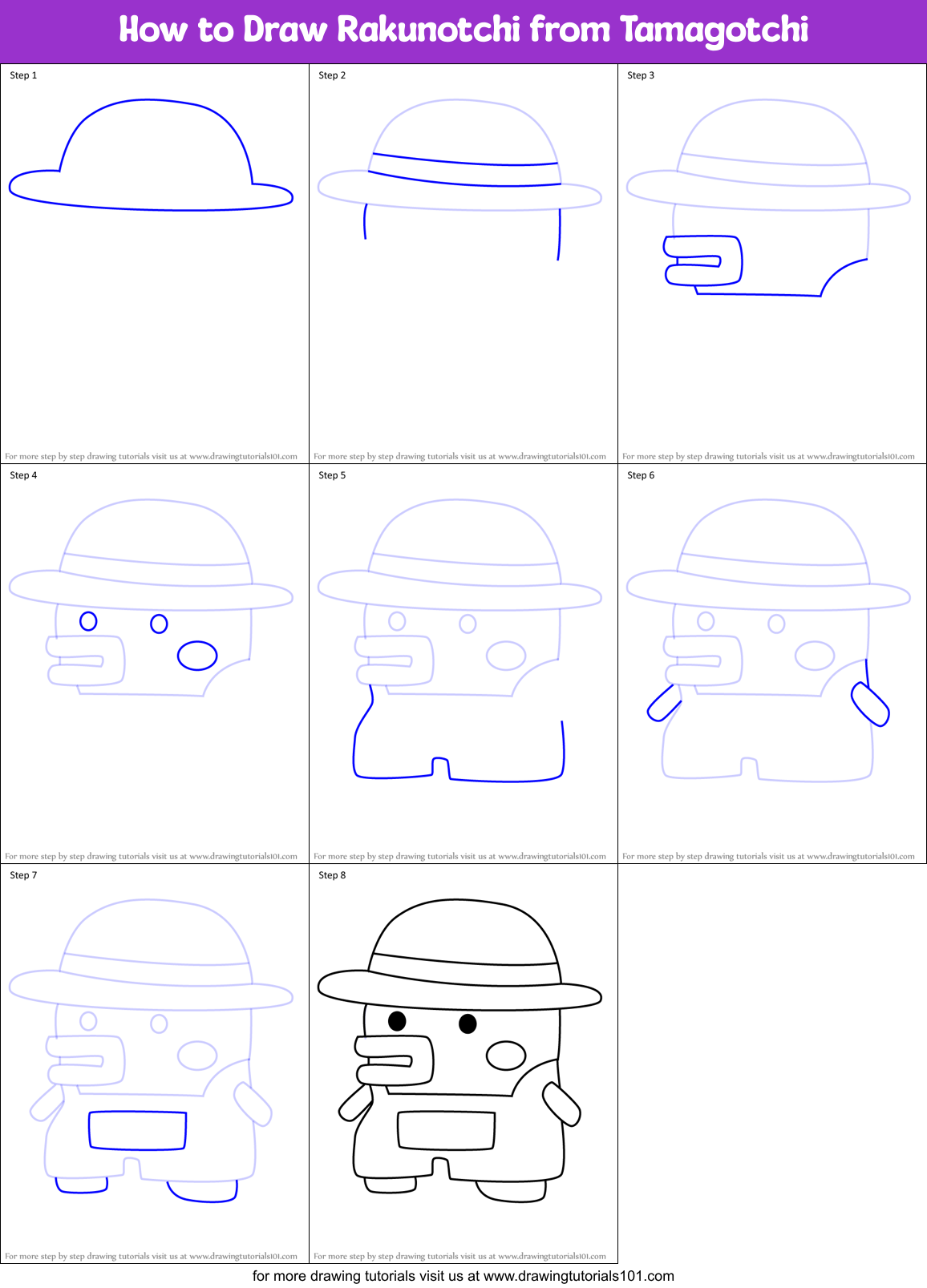 How to Draw Rakunotchi from Tamagotchi Printable Step by Step