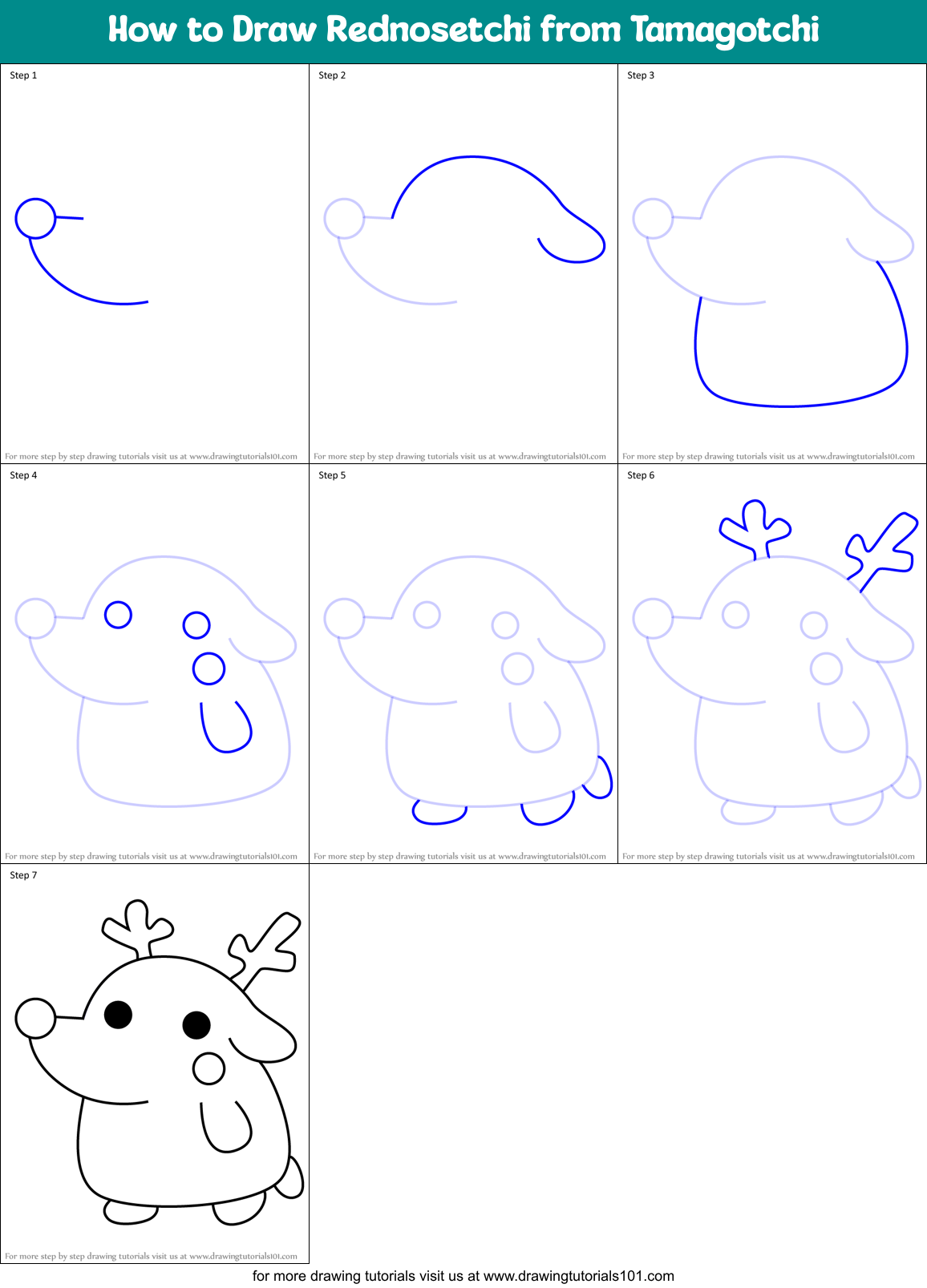 How to Draw Rednosetchi from Tamagotchi Printable Step by Step