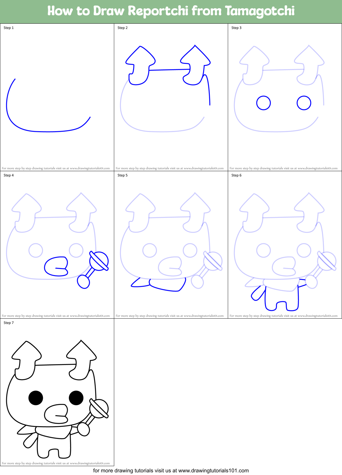 How to Draw Reportchi from Tamagotchi Printable Step by Step
