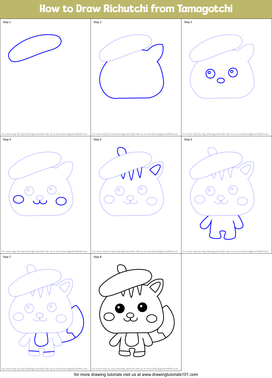 How to Draw Richutchi from Tamagotchi Printable Step by Step