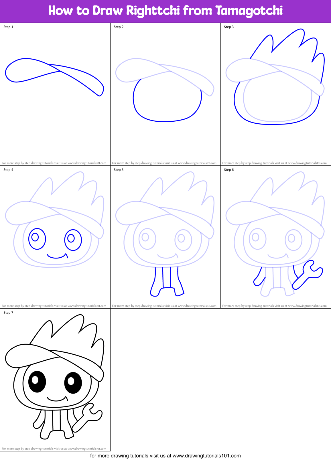 How to Draw Righttchi from Tamagotchi Printable Step by Step
