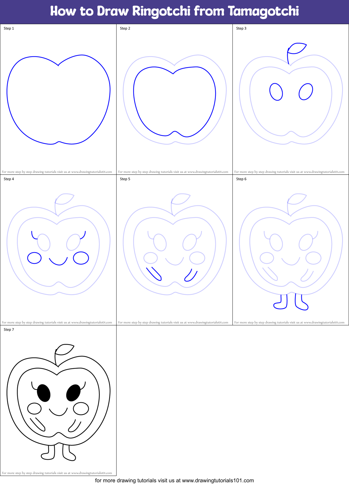 How to Draw Ringotchi from Tamagotchi Printable Step by Step