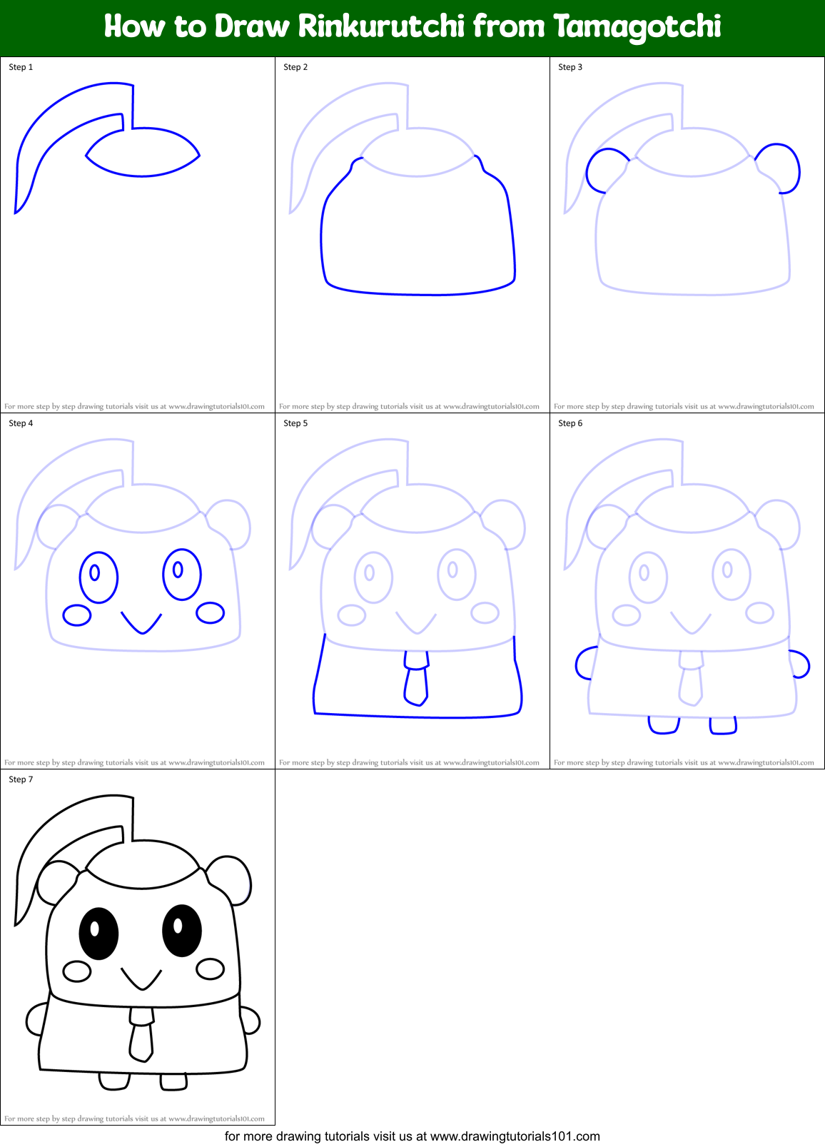 How to Draw Rinkurutchi from Tamagotchi Printable Step by Step