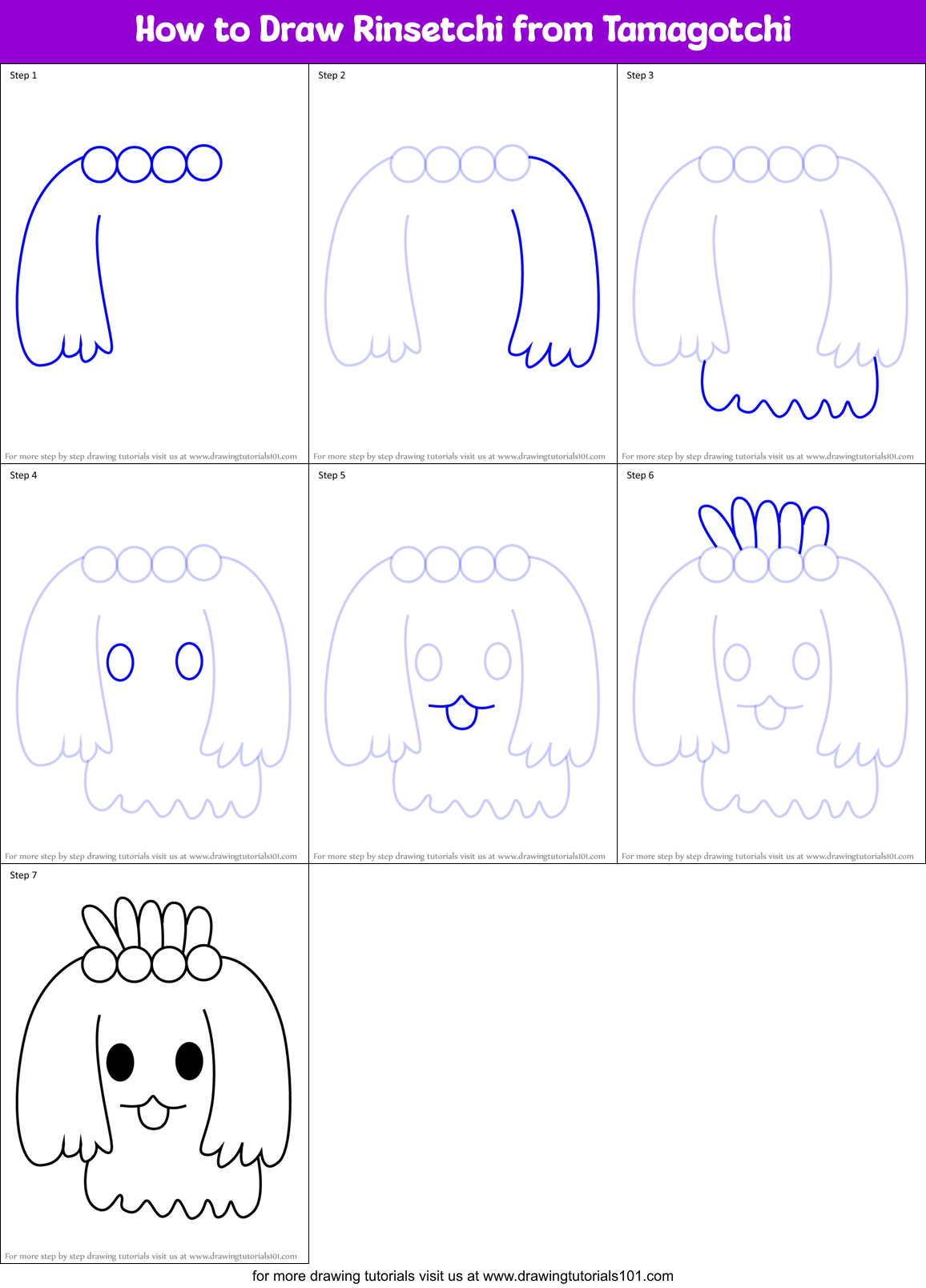 How to Draw Rinsetchi from Tamagotchi Printable Step by Step