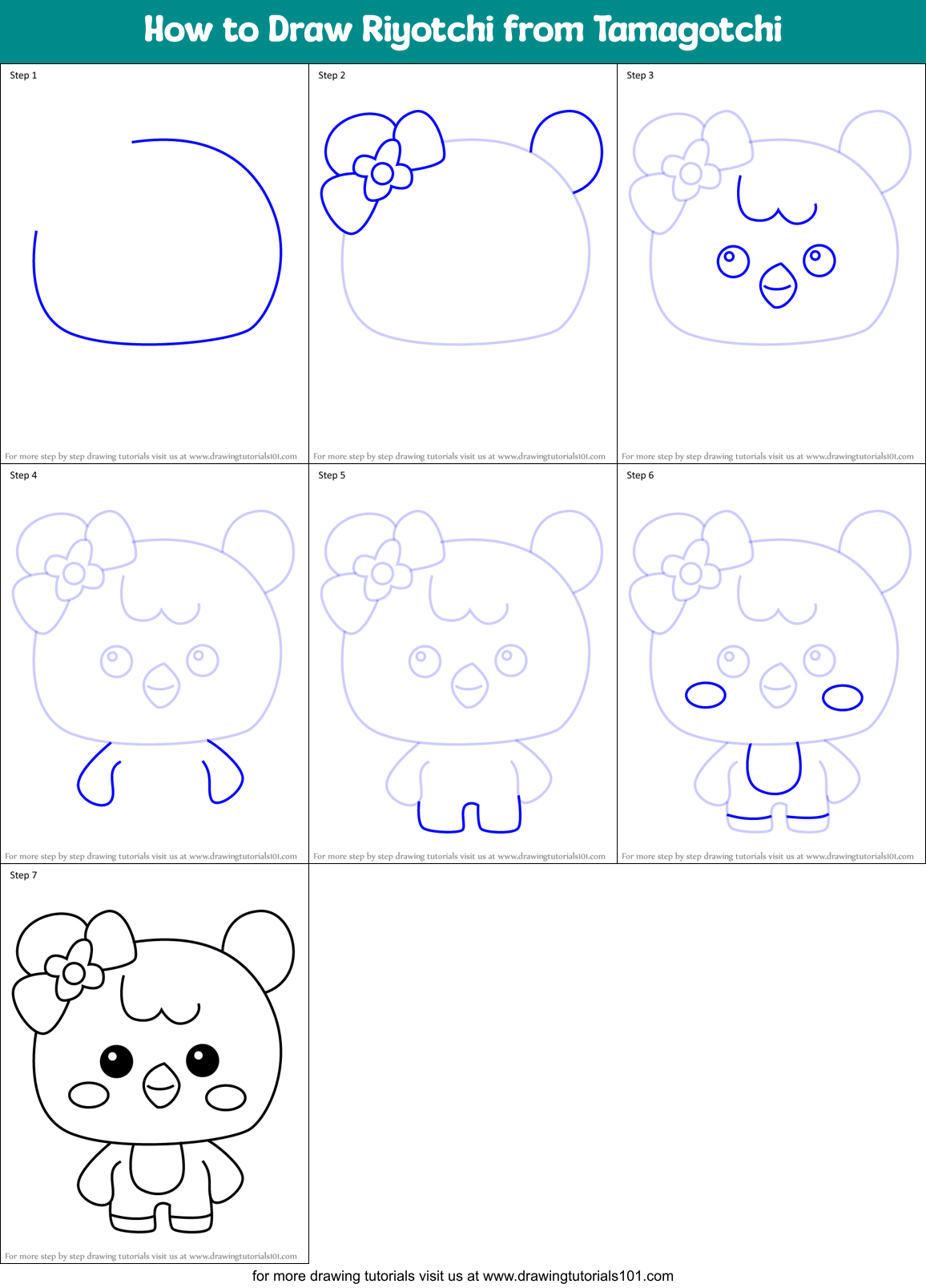 How to Draw Riyotchi from Tamagotchi Printable Step by Step