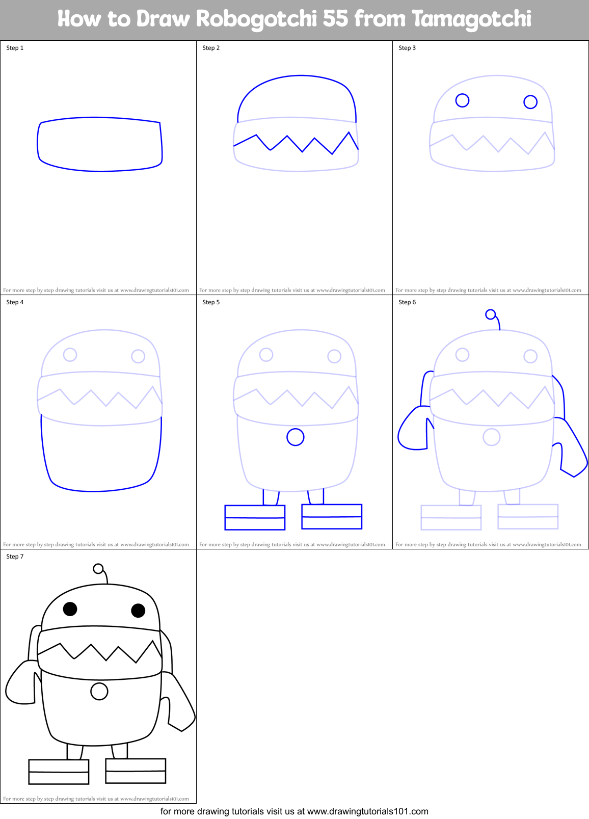 How to Draw Robogotchi 55 from Tamagotchi Printable Step by Step