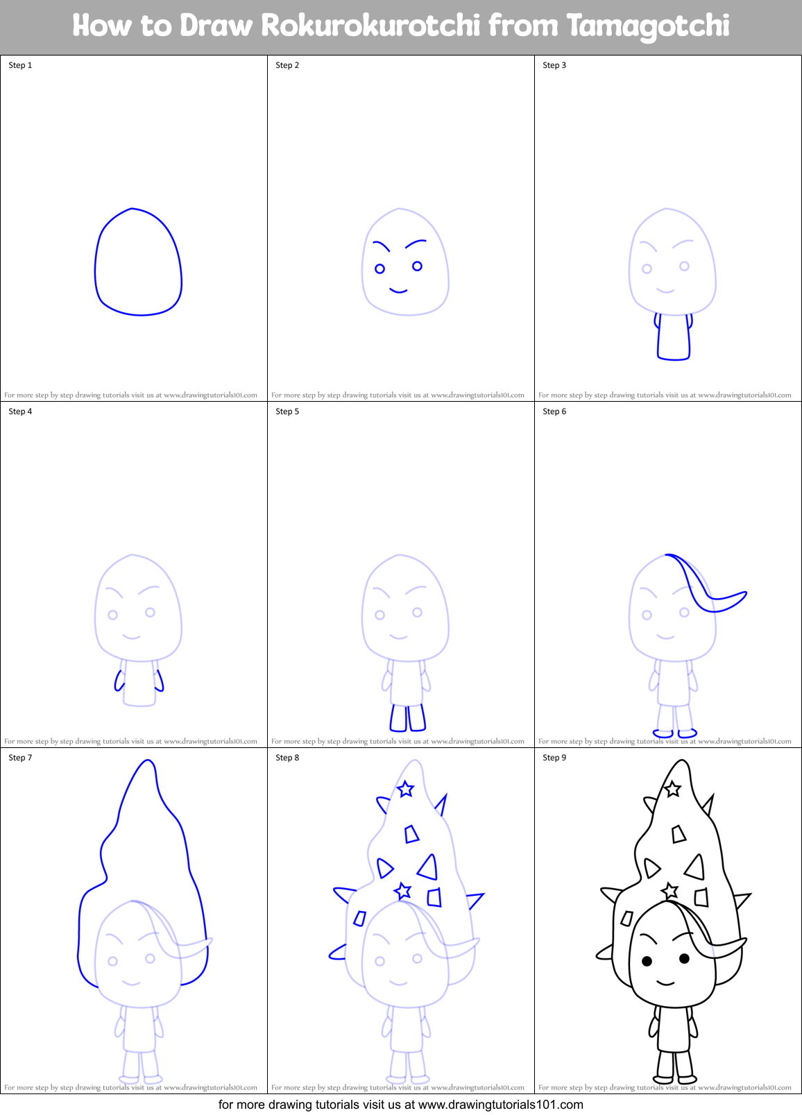 How to Draw Rokurokurotchi from Tamagotchi Printable Step by Step