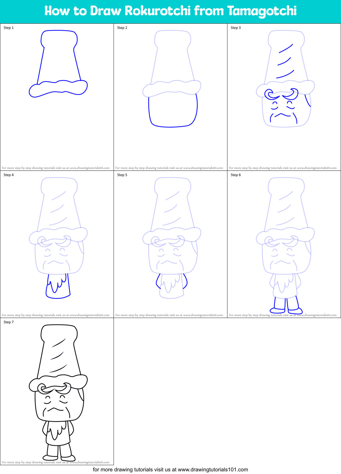 How to Draw Rokurotchi from Tamagotchi Printable Step by Step