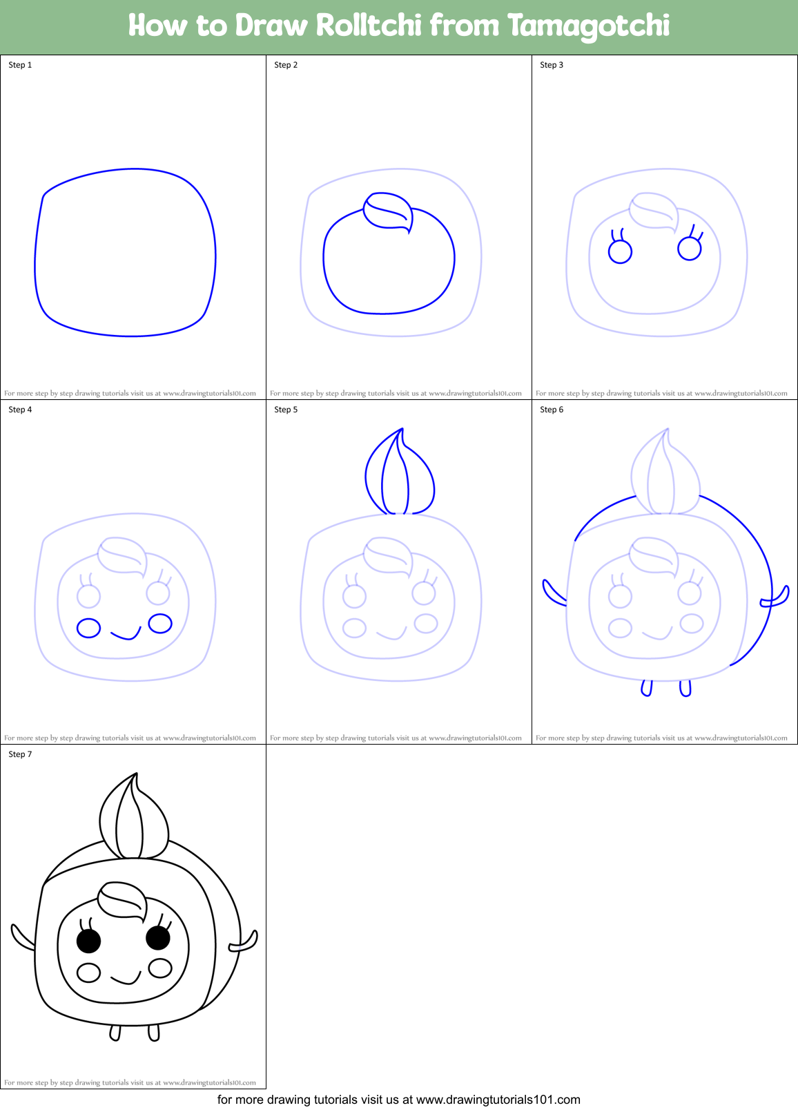 How to Draw Rolltchi from Tamagotchi Printable Step by Step