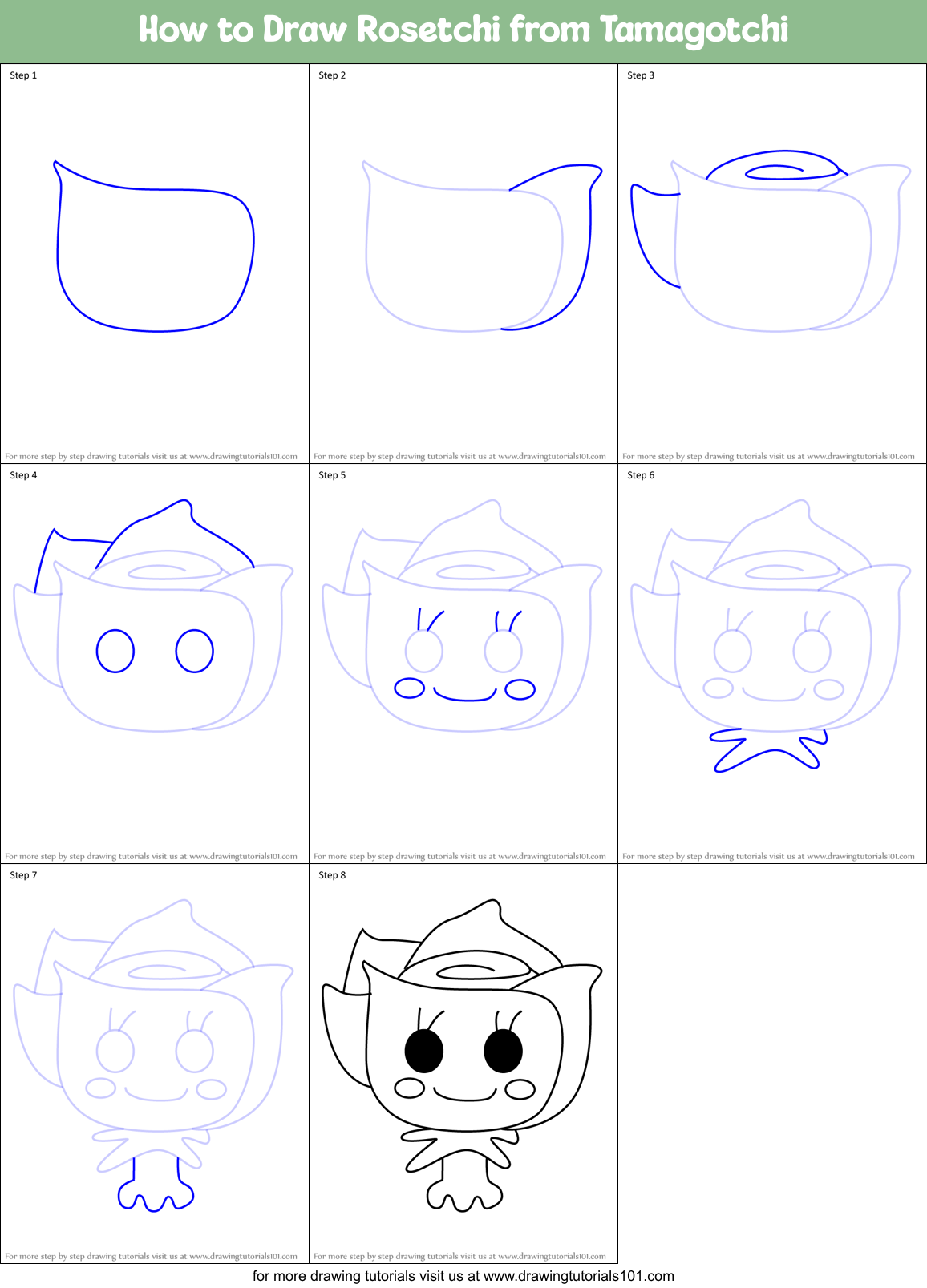 How to Draw Rosetchi from Tamagotchi Printable Step by Step