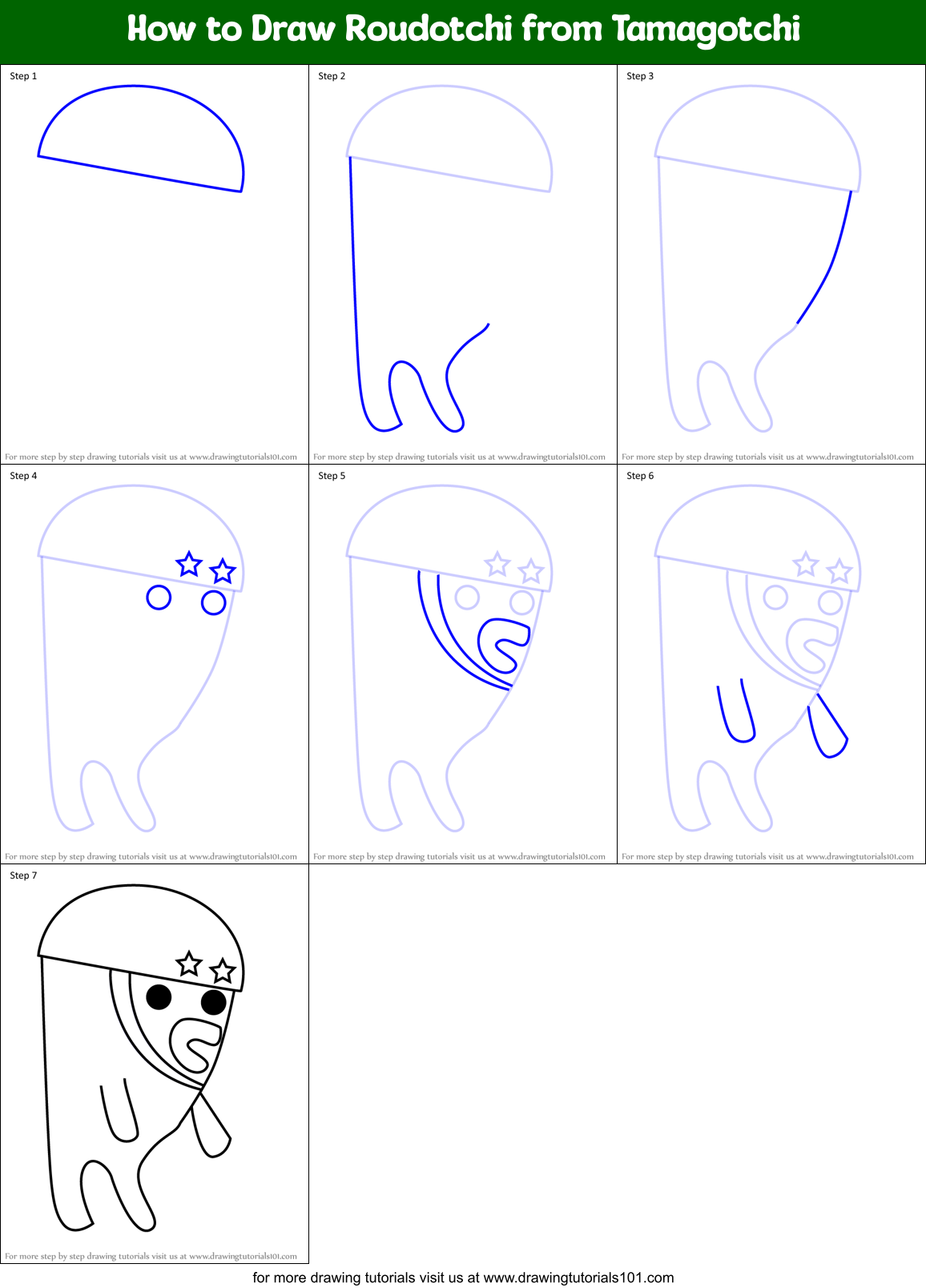How to Draw Roudotchi from Tamagotchi Printable Step by Step