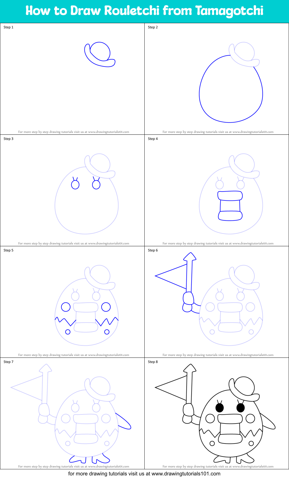 How to Draw Rouletchi from Tamagotchi Printable Step by Step
