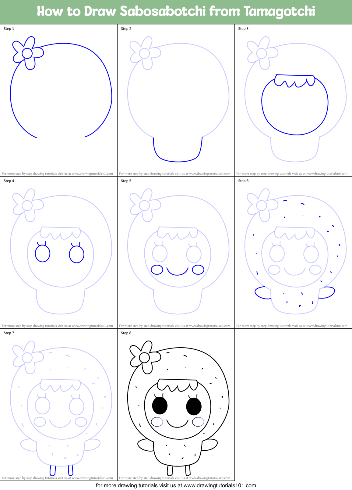 How to Draw Sabosabotchi from Tamagotchi Printable Step by Step