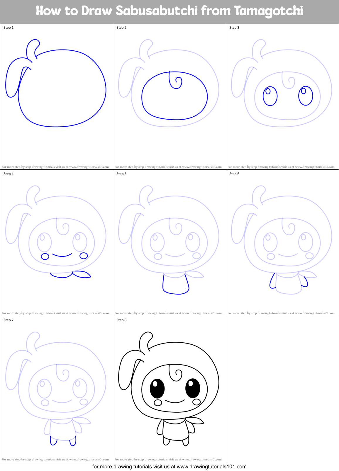How to Draw Sabusabutchi from Tamagotchi Printable Step by Step