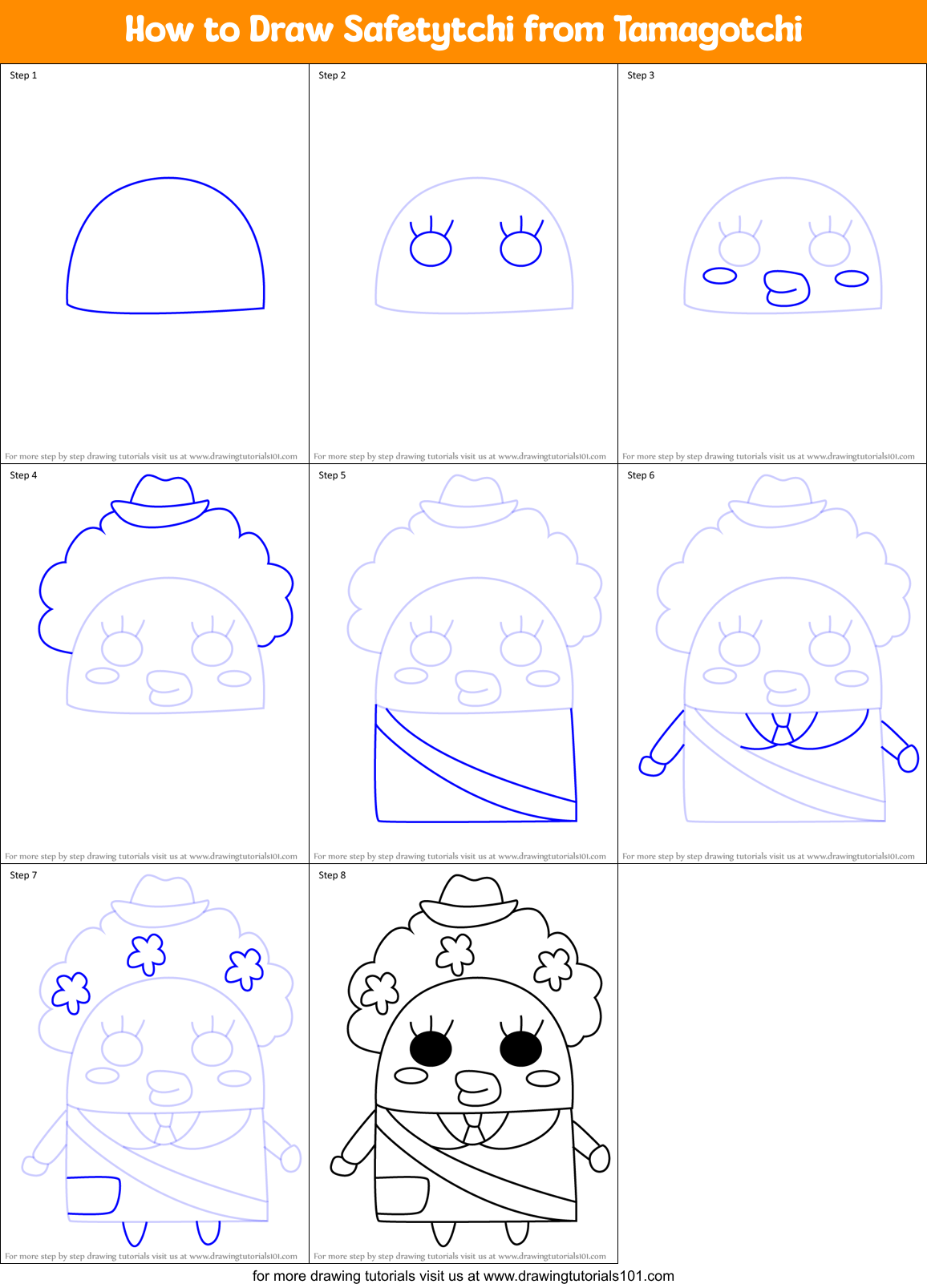 How to Draw Safetytchi from Tamagotchi Printable Step by Step
