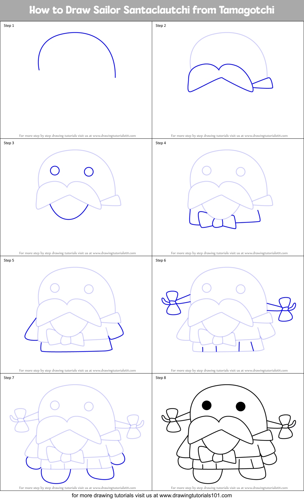 How to Draw Sailor Santaclautchi from Tamagotchi Printable Step by Step